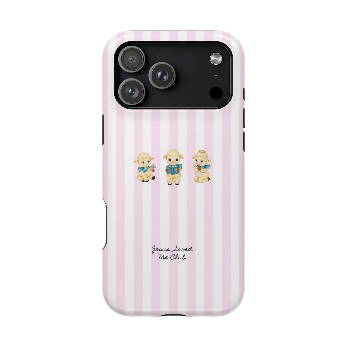 Christian Phone Case - 3 Little Lambs Pink Stripe MagSafe Case