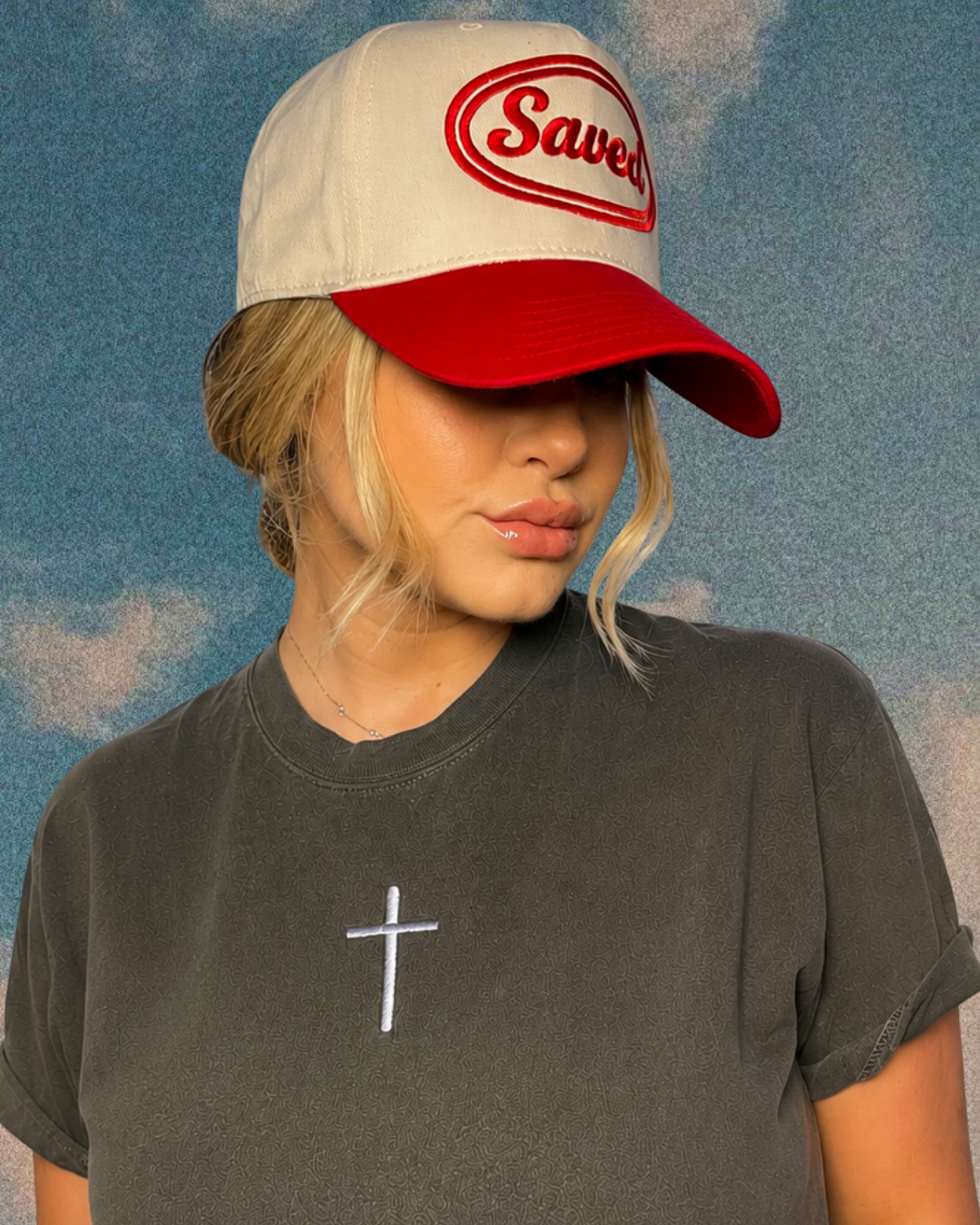 Saved Baseball Cap: Red Two-Tone