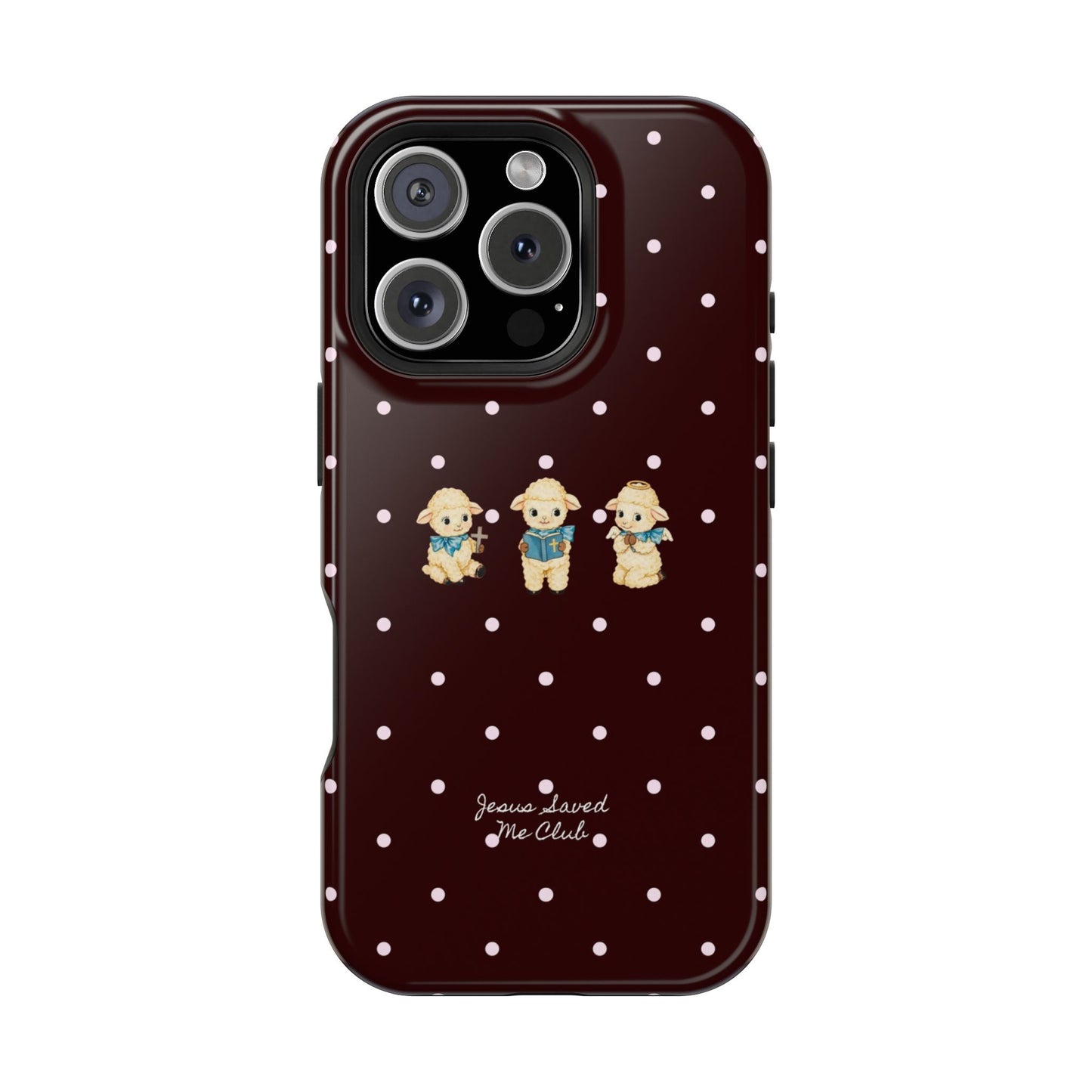 Christian Phone Case – 3 Little Lambs Baby Pink Polka Dot MagSafe Case