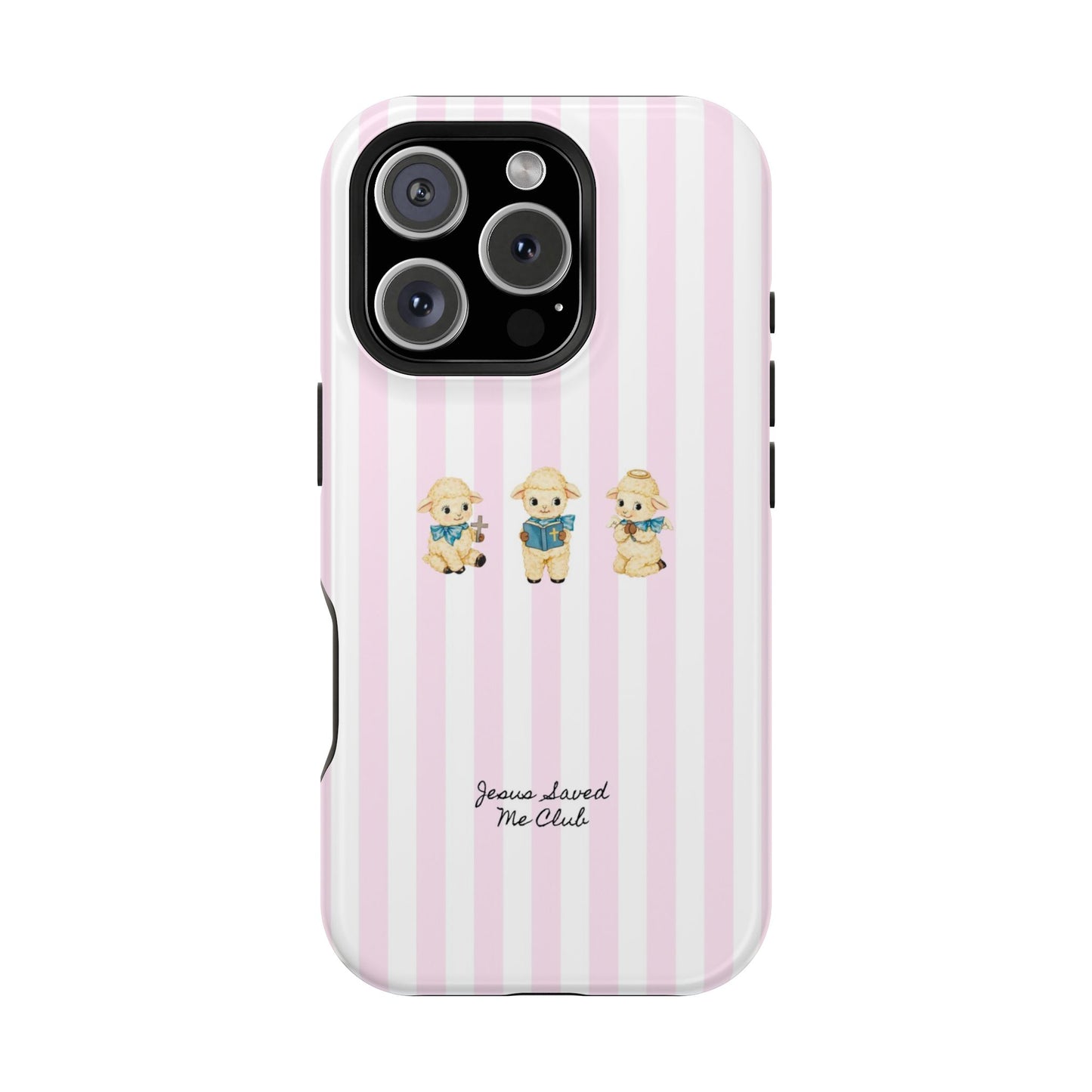 Christian Phone Case - 3 Little Lambs Pink Stripe MagSafe Case