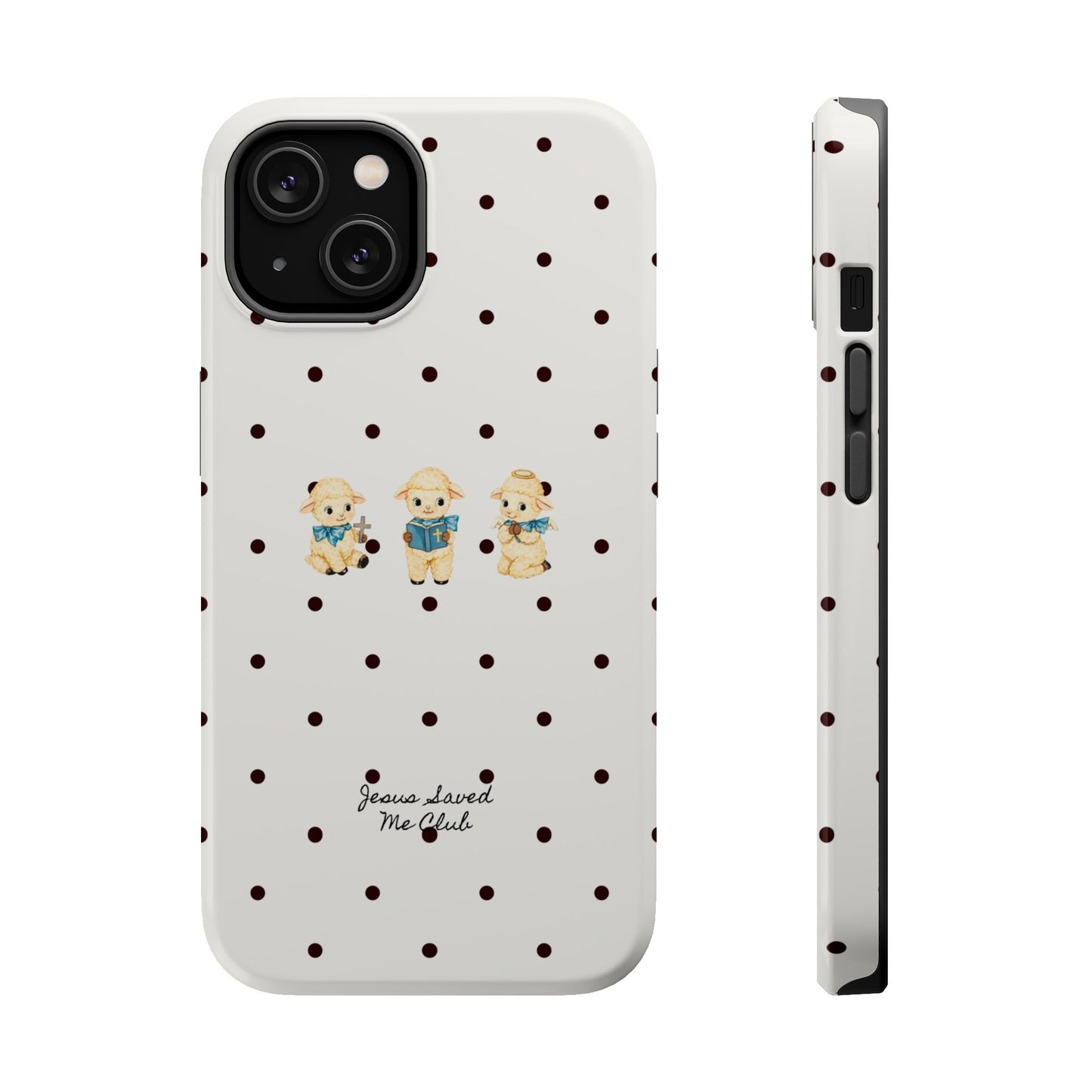 Christian Phone Case – 3 Little Lambs Black Polka Dot MagSafe Case