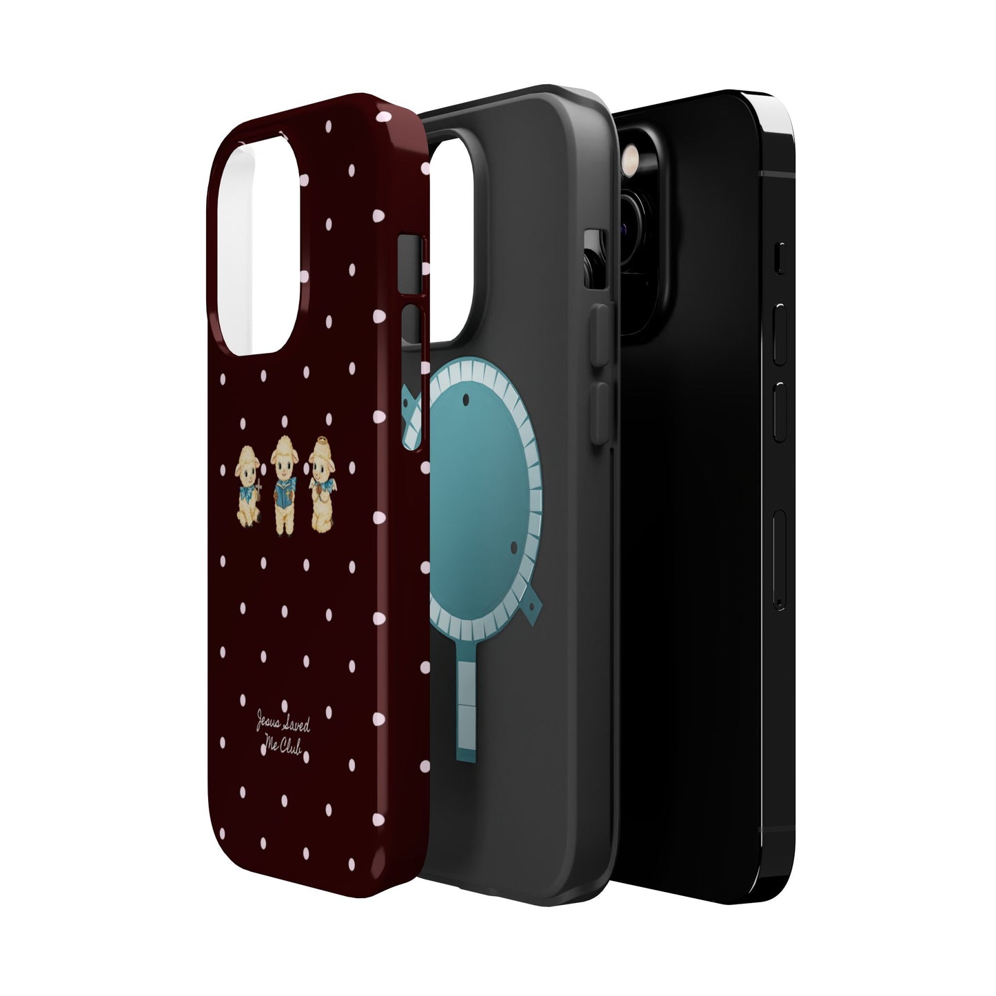 Christian Phone Case – 3 Little Lambs Baby Pink Polka Dot MagSafe Case