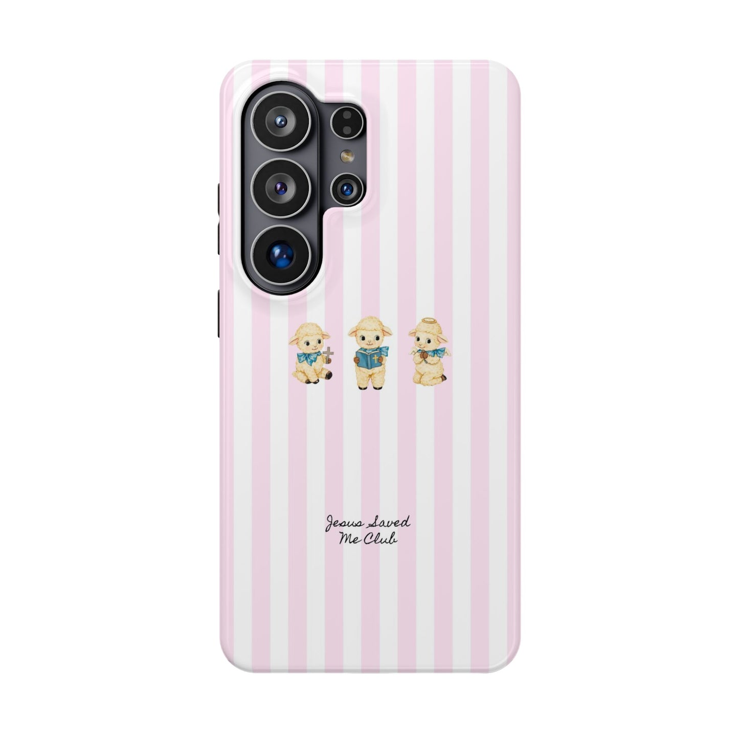 Christian Phone Case - 3 Little Lambs Pink Stripe MagSafe Case