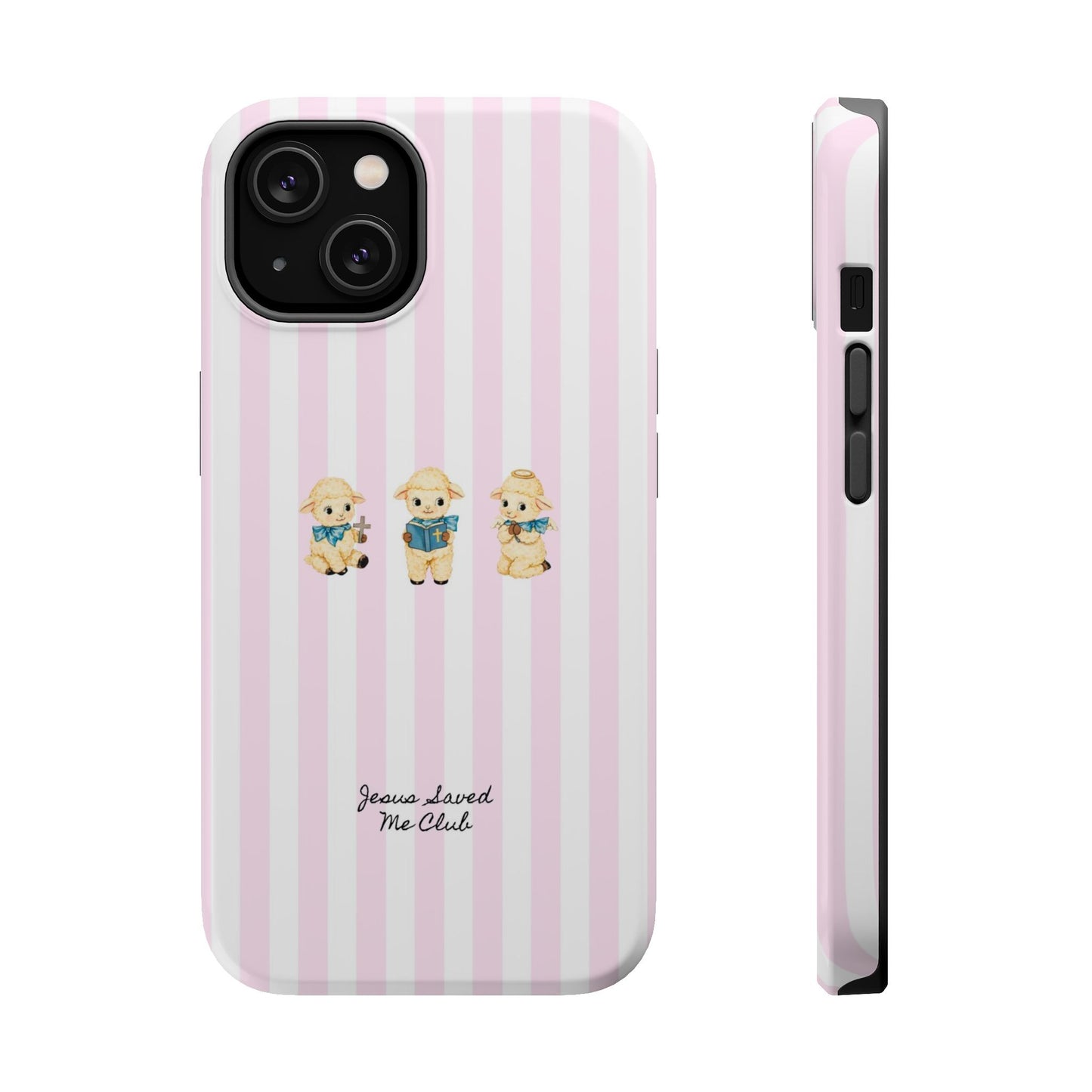Christian Phone Case - 3 Little Lambs Pink Stripe MagSafe Case