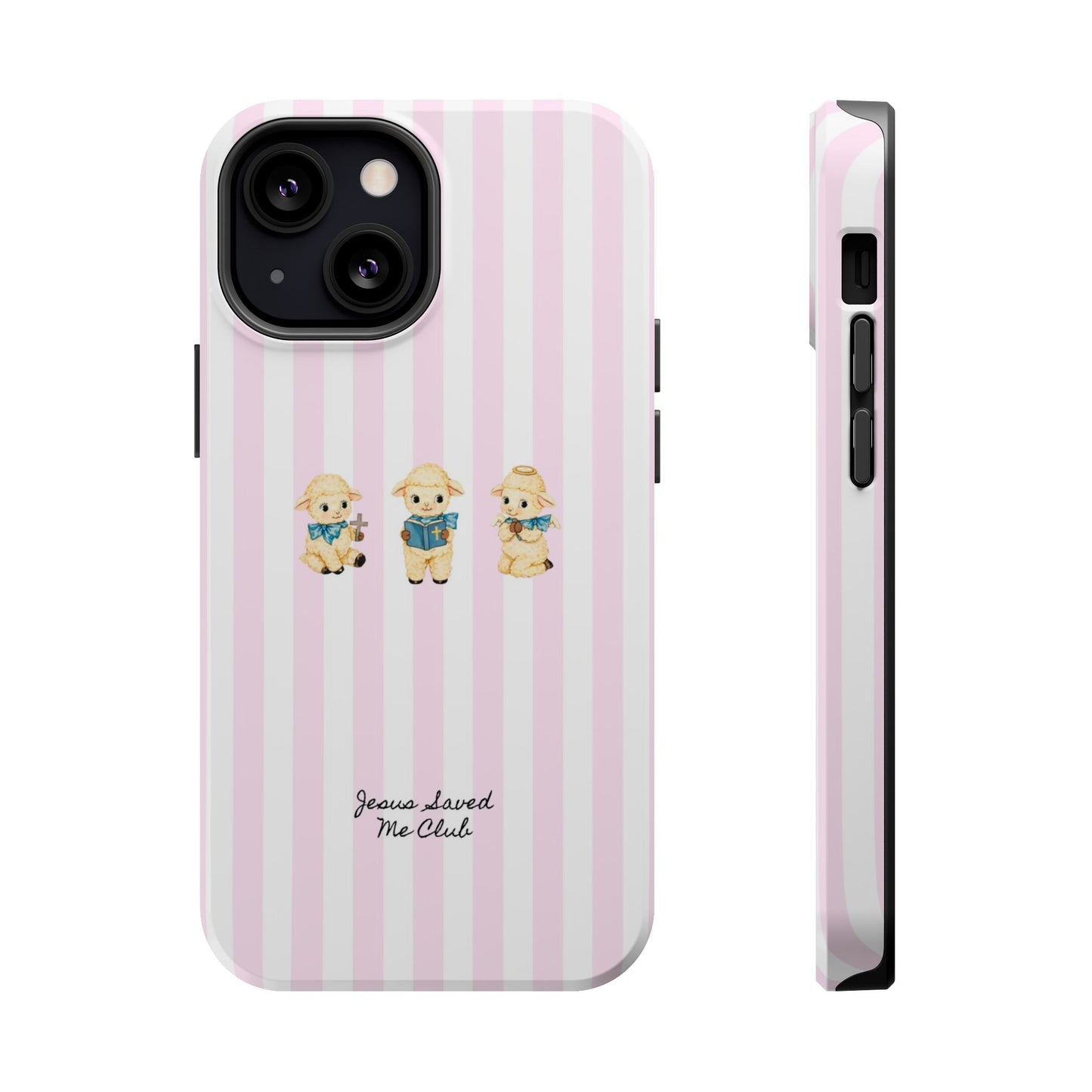 Christian Phone Case - 3 Little Lambs Pink Stripe MagSafe Case