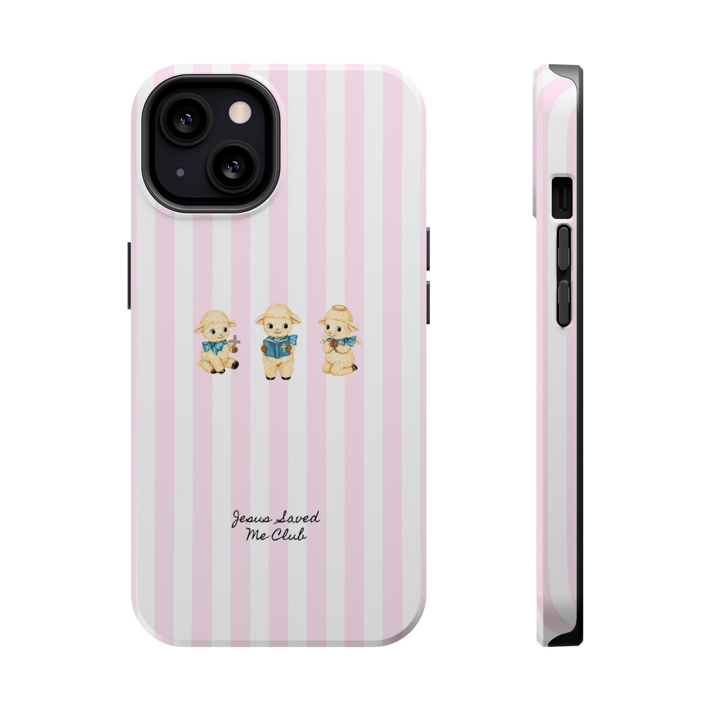 Christian Phone Case - 3 Little Lambs Pink Stripe MagSafe Case