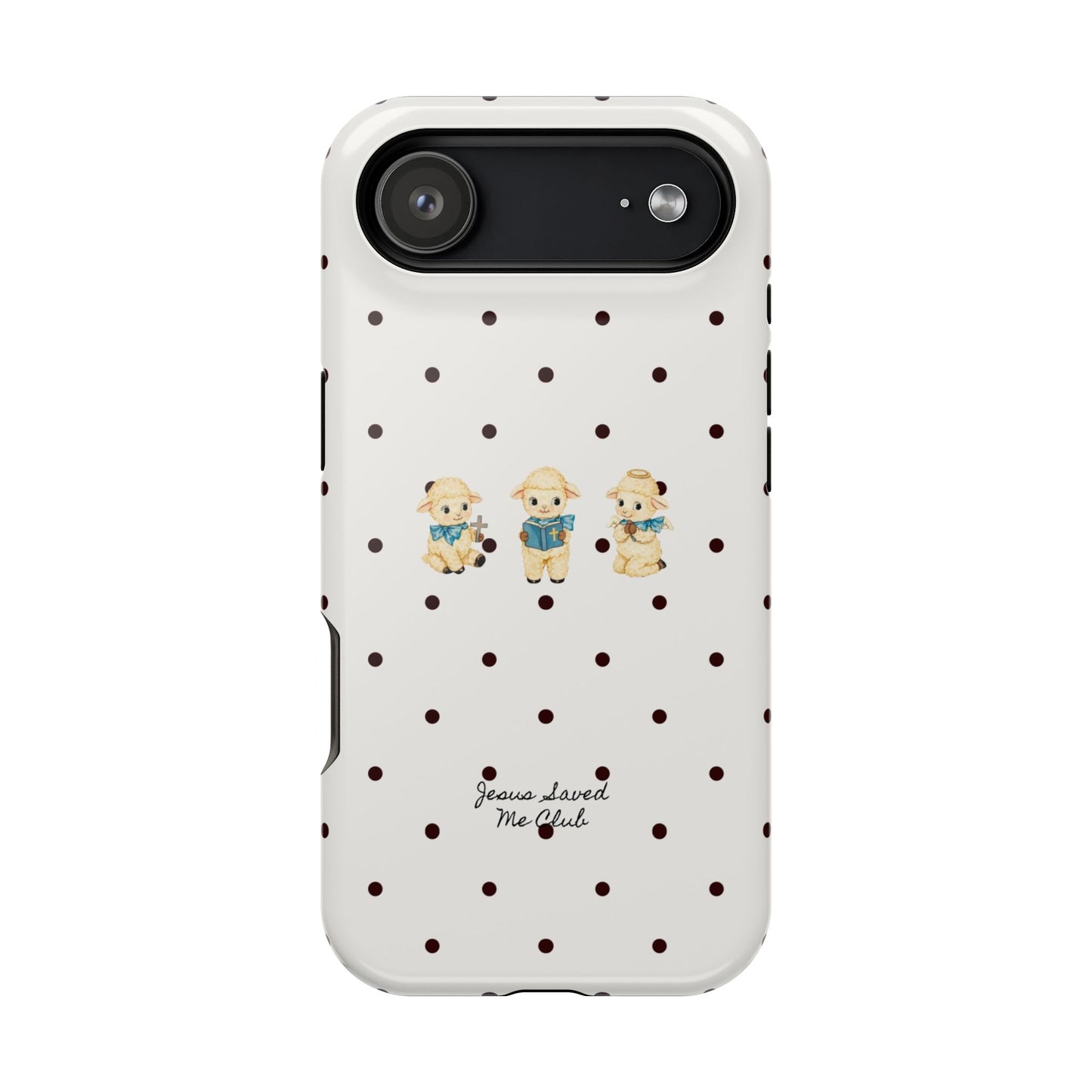 Christian Phone Case – 3 Little Lambs Black Polka Dot MagSafe Case