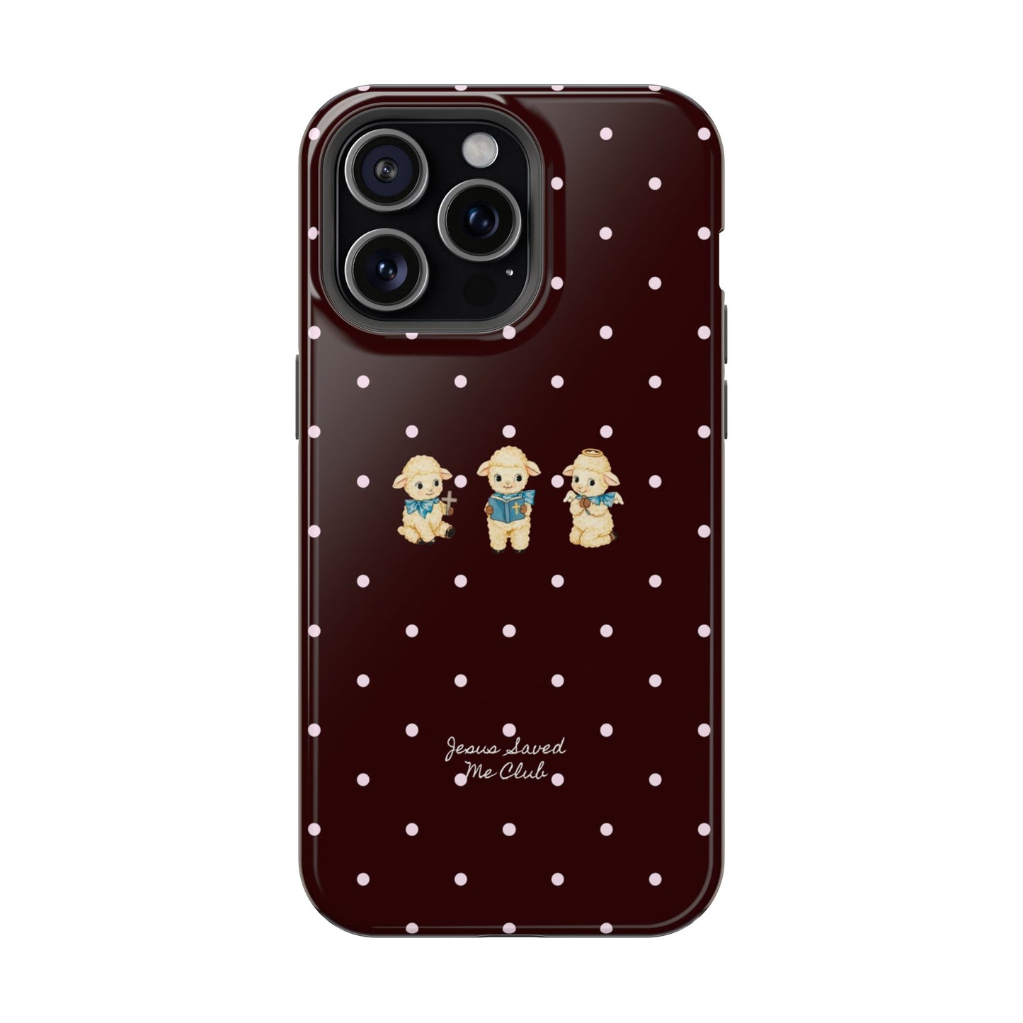 Christian Phone Case – 3 Little Lambs Baby Pink Polka Dot MagSafe Case