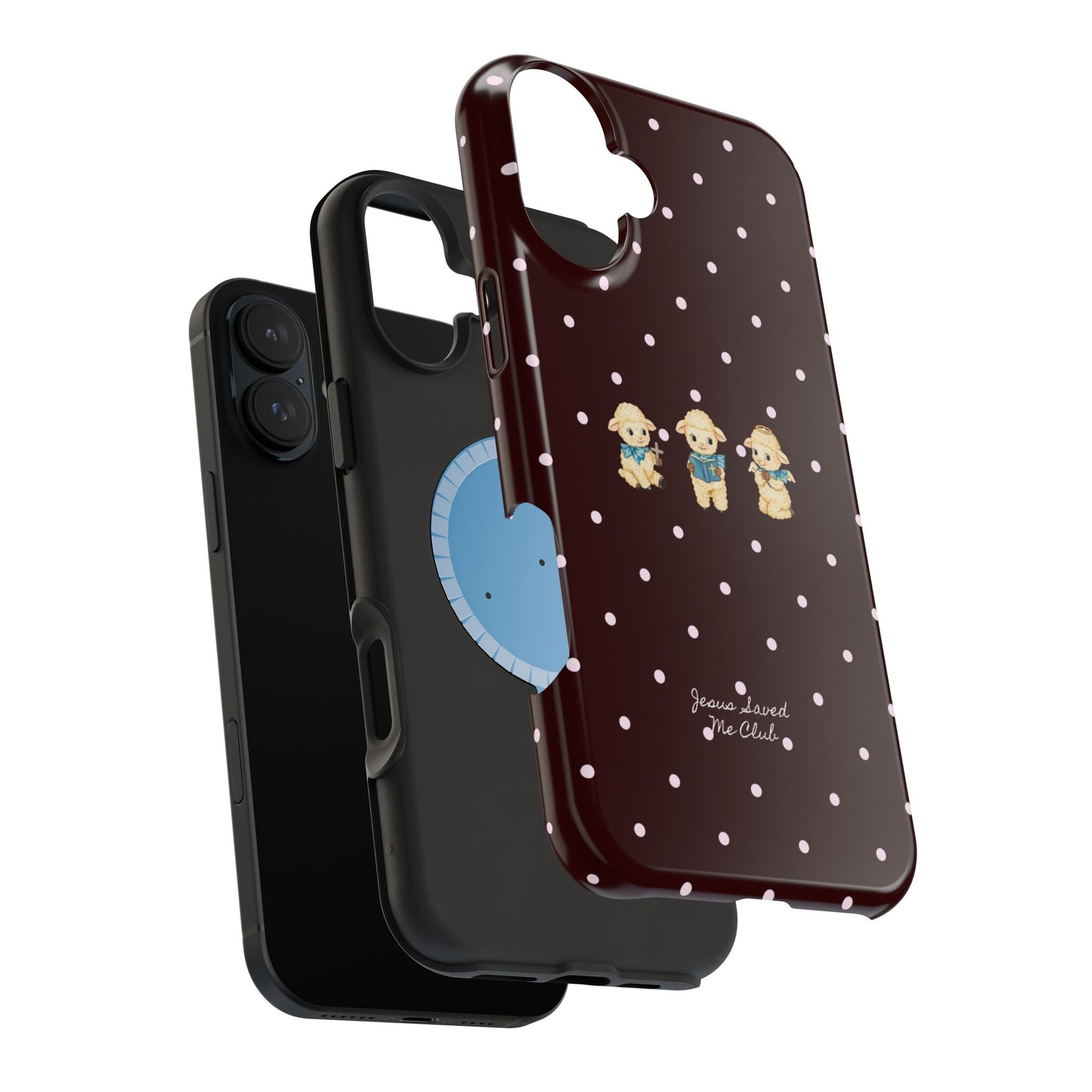 Christian Phone Case – 3 Little Lambs Baby Pink Polka Dot MagSafe Case