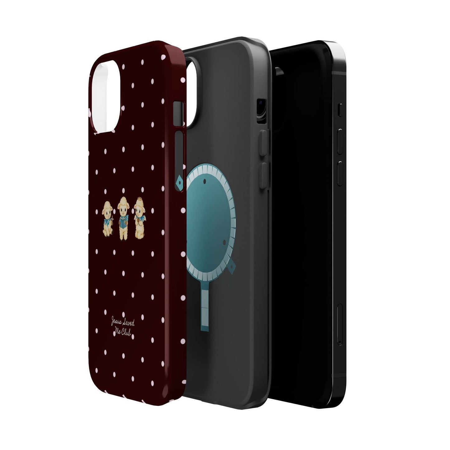 Christian Phone Case – 3 Little Lambs Baby Pink Polka Dot MagSafe Case