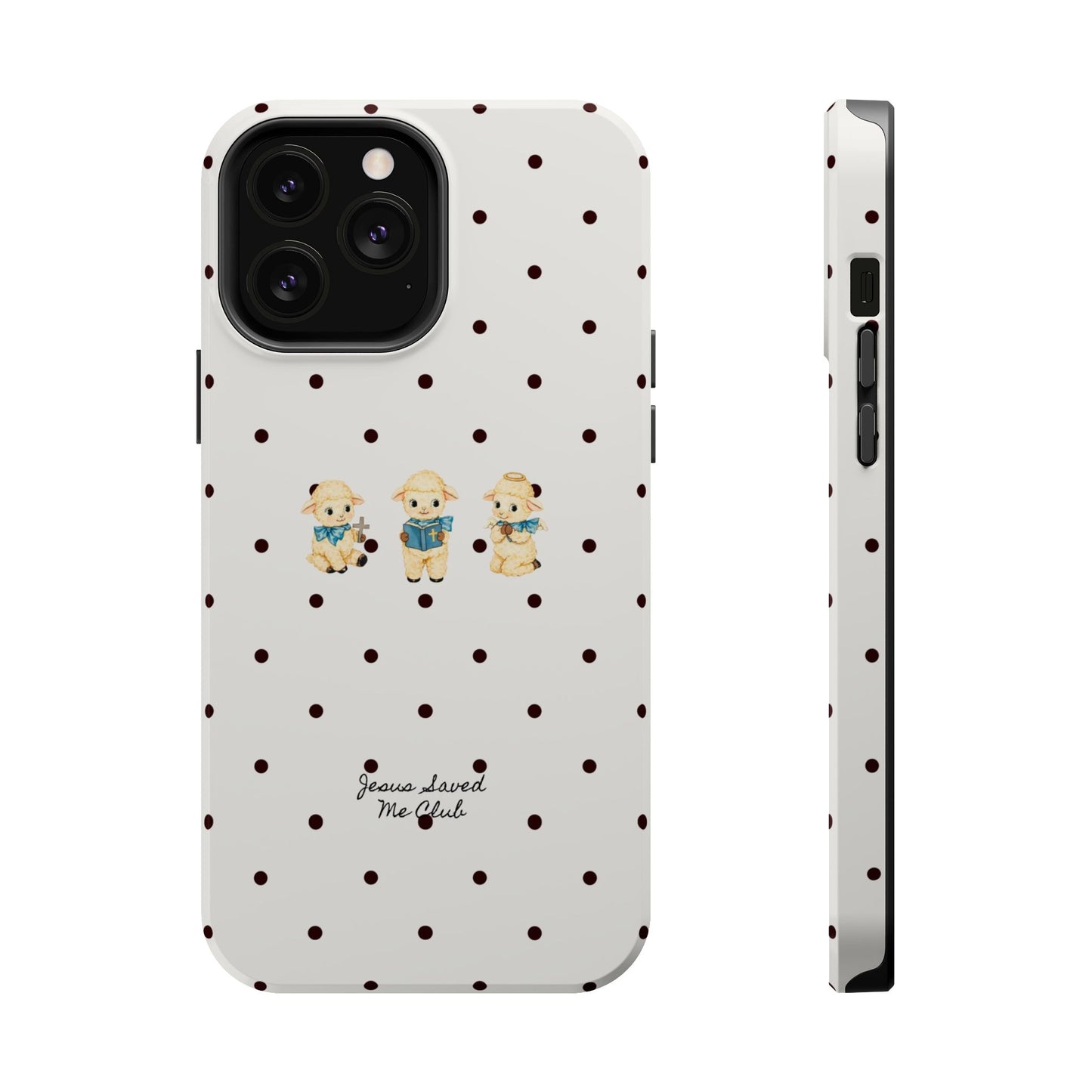Christian Phone Case – 3 Little Lambs Black Polka Dot MagSafe Case