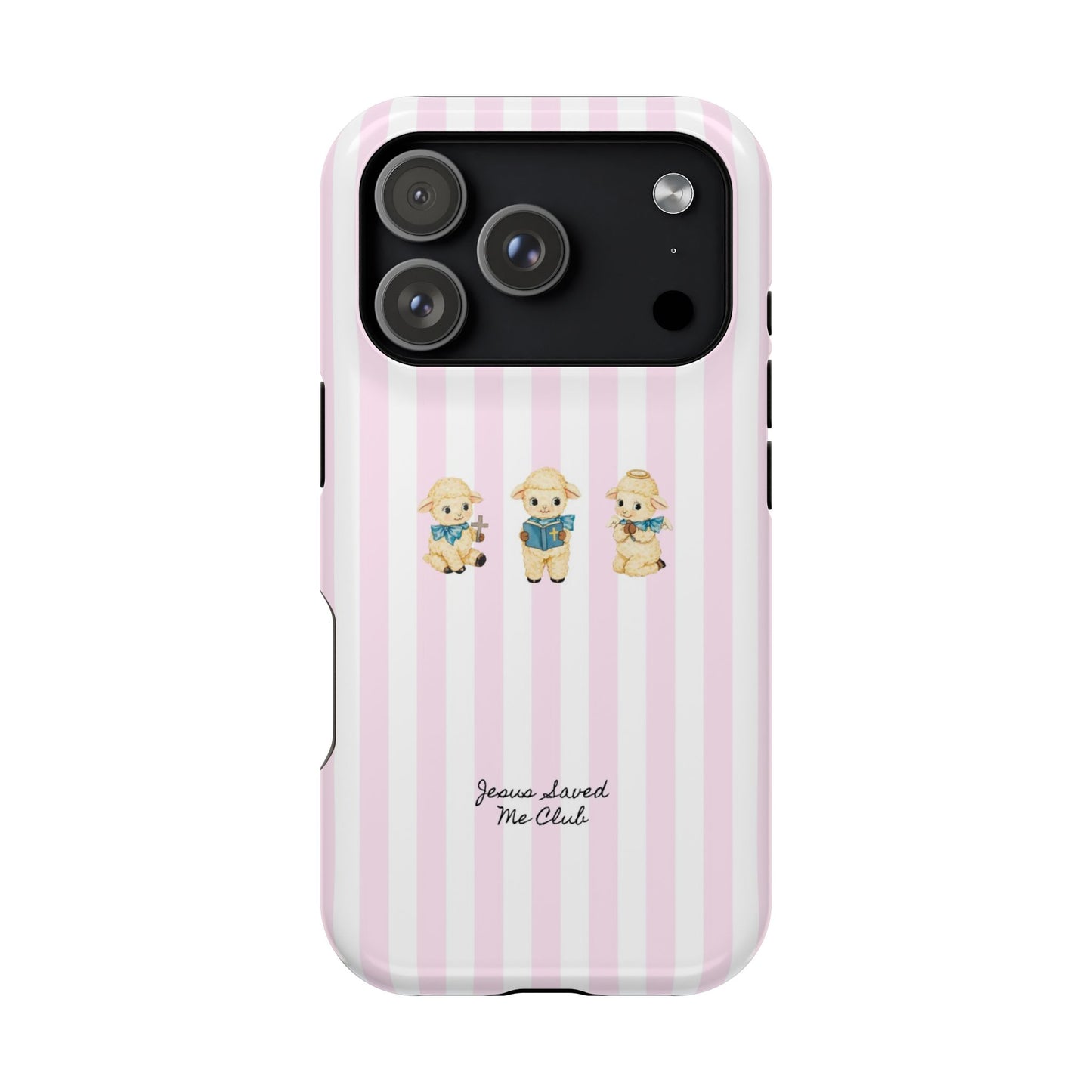 Christian Phone Case - 3 Little Lambs Pink Stripe MagSafe Case