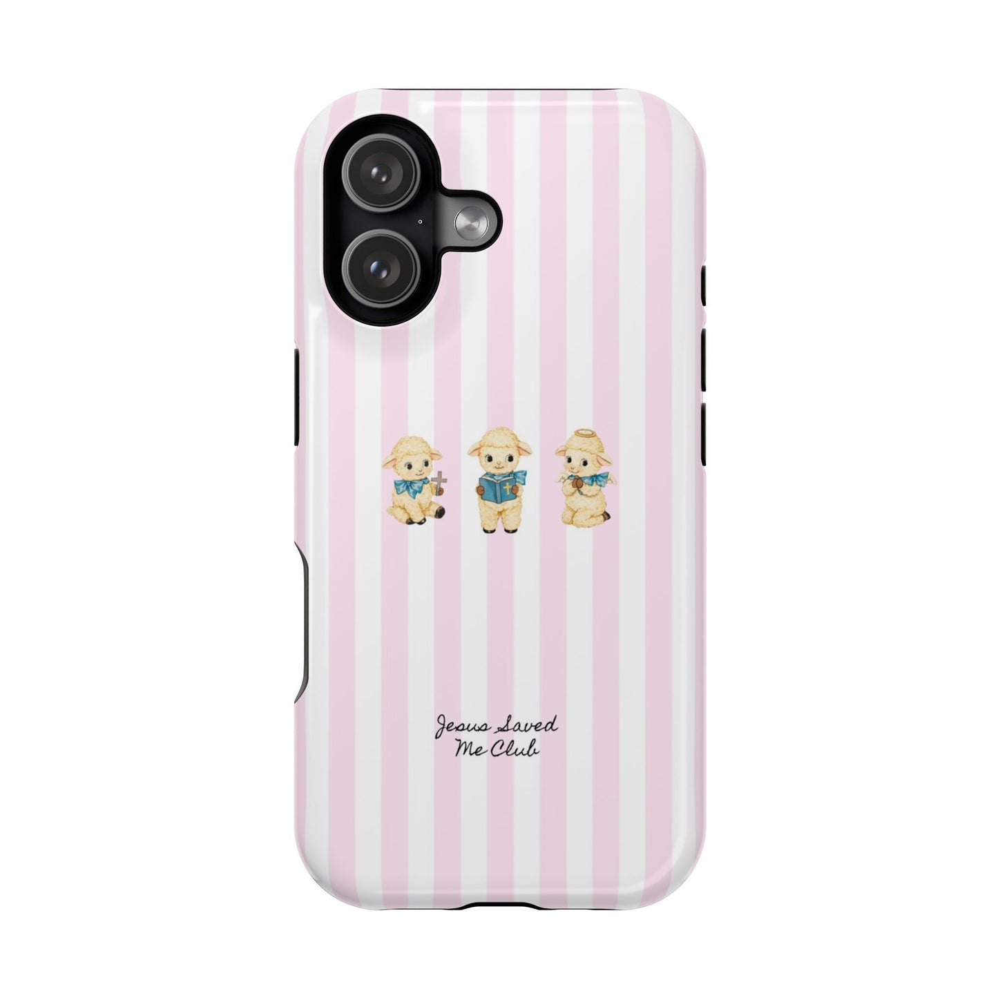 Christian Phone Case - 3 Little Lambs Pink Stripe MagSafe Case