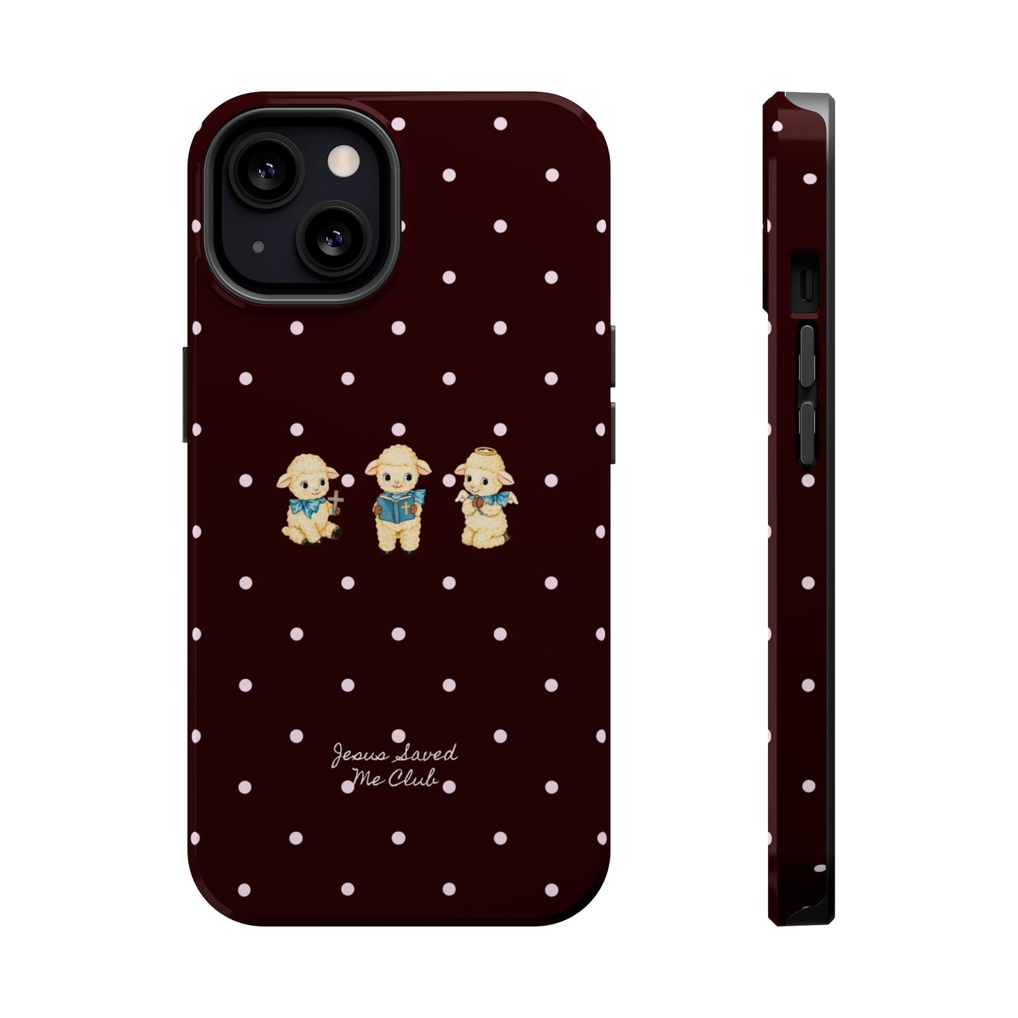 Christian Phone Case – 3 Little Lambs Baby Pink Polka Dot MagSafe Case