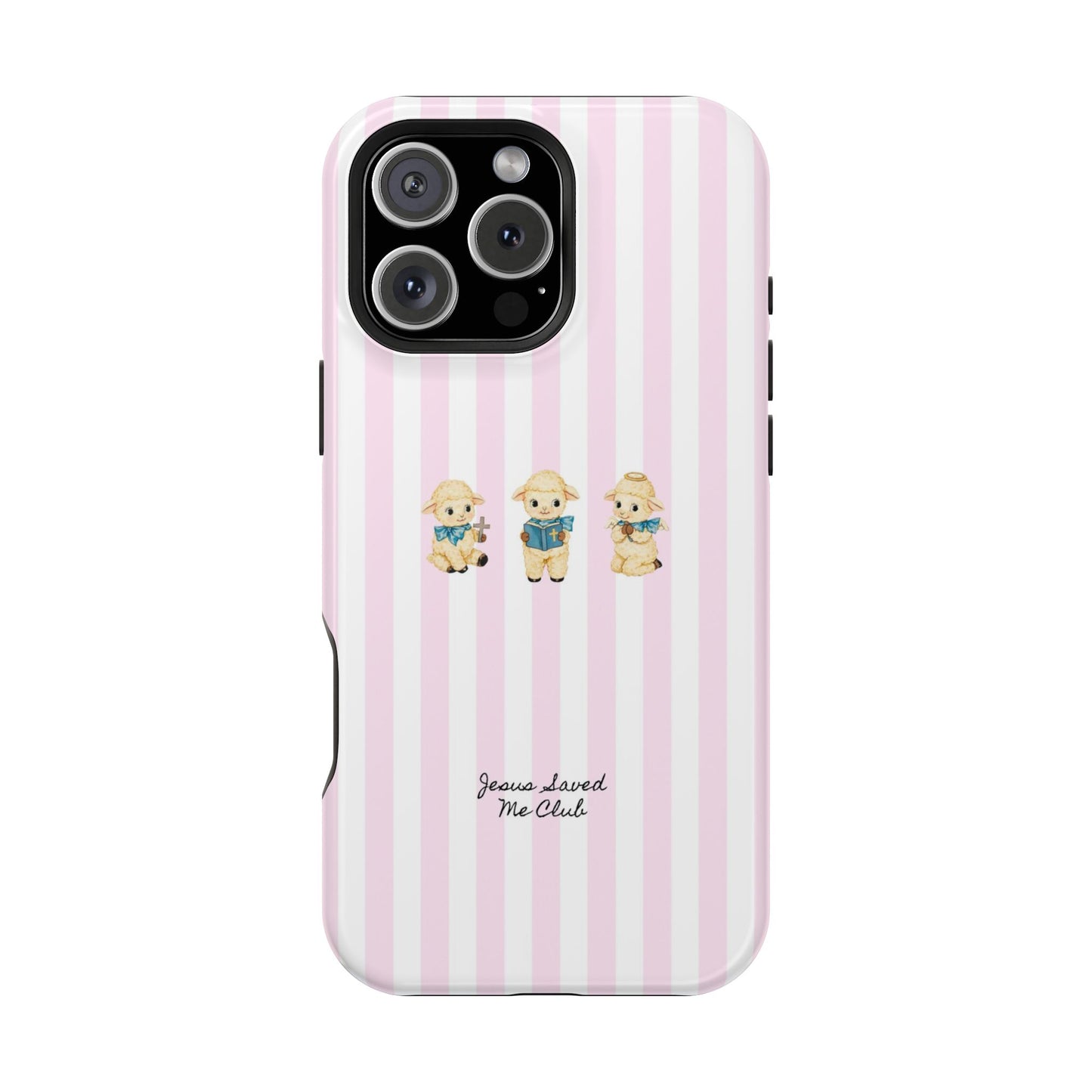 Christian Phone Case - 3 Little Lambs Pink Stripe MagSafe Case