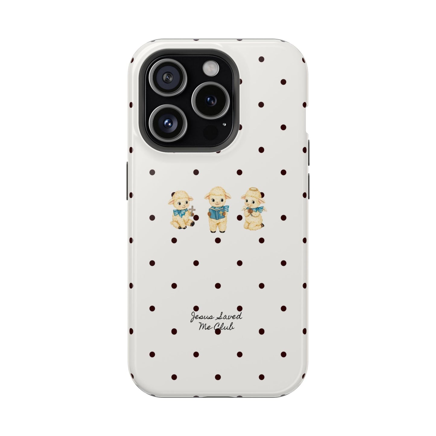 Christian Phone Case – 3 Little Lambs Black Polka Dot MagSafe Case