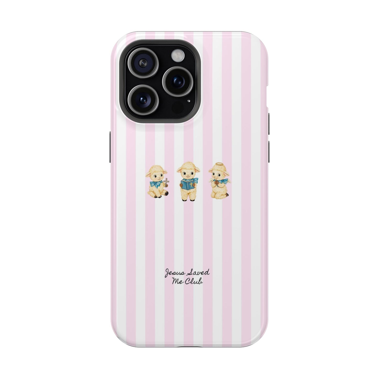 Christian Phone Case - 3 Little Lambs Pink Stripe MagSafe Case