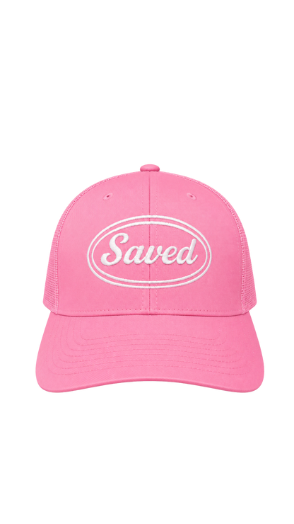 Saved Trucker Hat: White Stitch