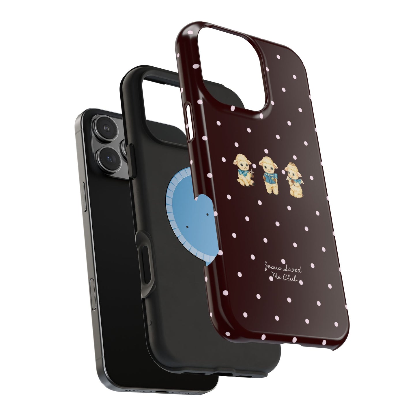 Christian Phone Case – 3 Little Lambs Baby Pink Polka Dot MagSafe Case