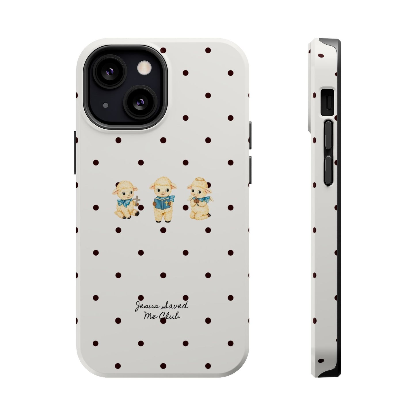 Christian Phone Case – 3 Little Lambs Black Polka Dot MagSafe Case