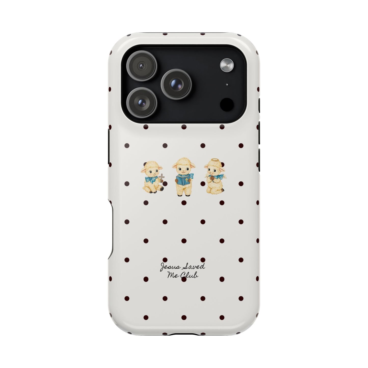 Christian Phone Case – 3 Little Lambs Black Polka Dot MagSafe Case