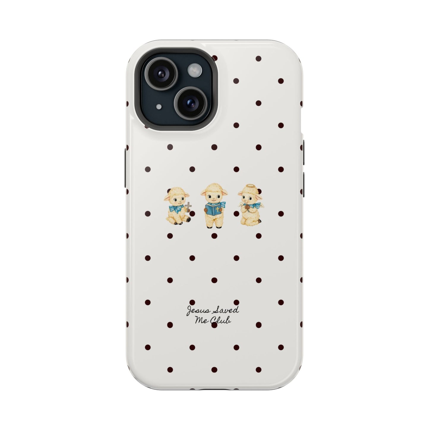 Christian Phone Case – 3 Little Lambs Black Polka Dot MagSafe Case