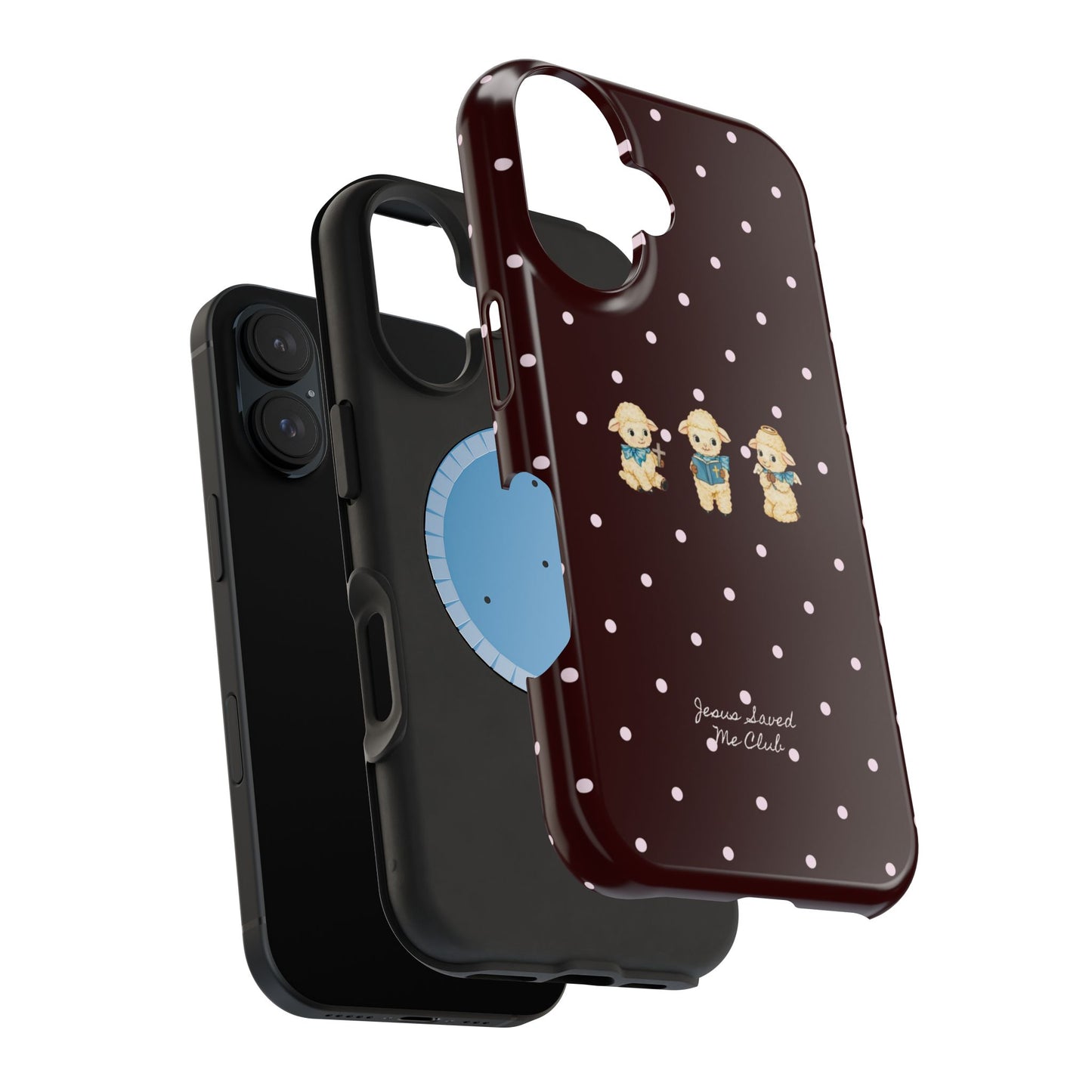 Christian Phone Case – 3 Little Lambs Baby Pink Polka Dot MagSafe Case