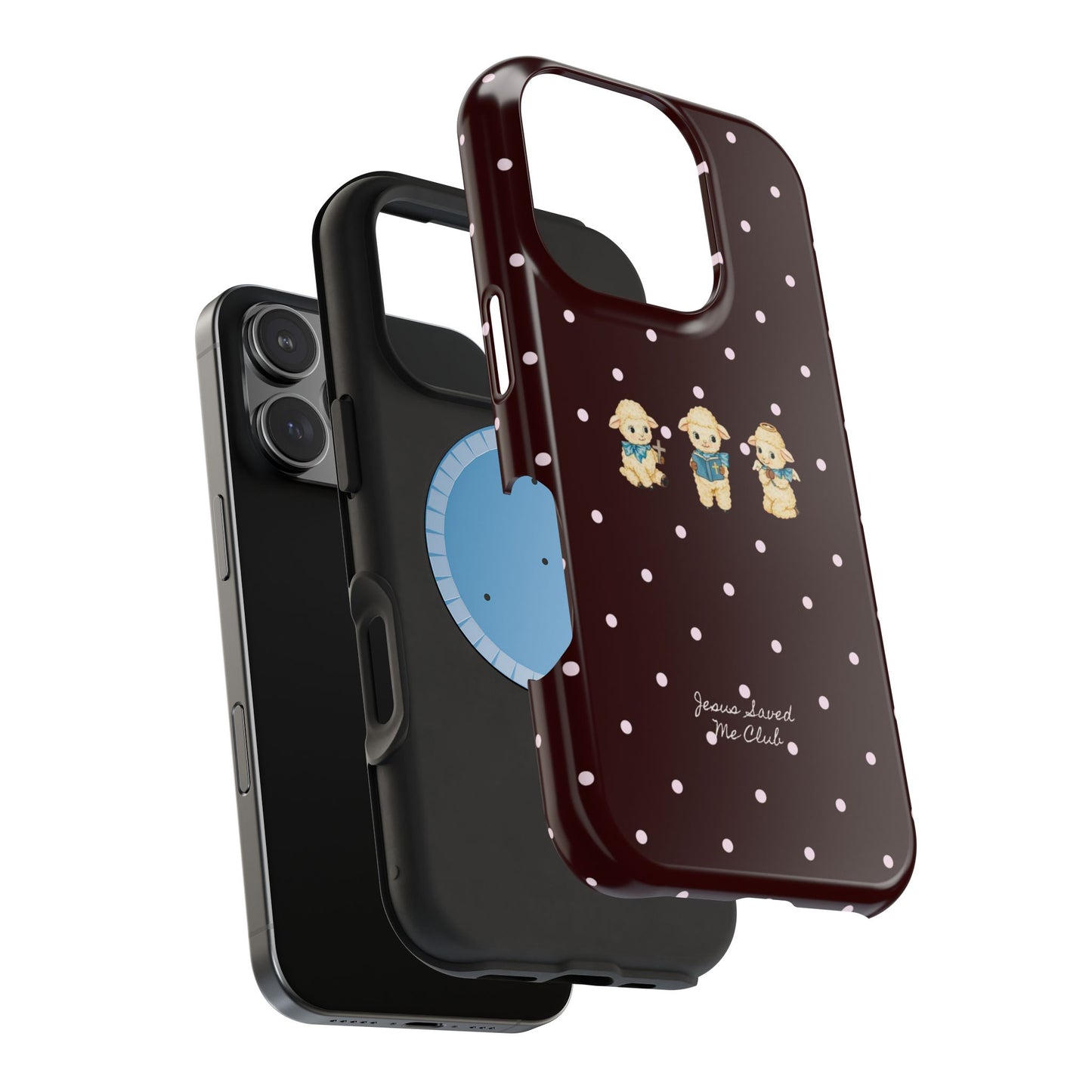Christian Phone Case – 3 Little Lambs Baby Pink Polka Dot MagSafe Case