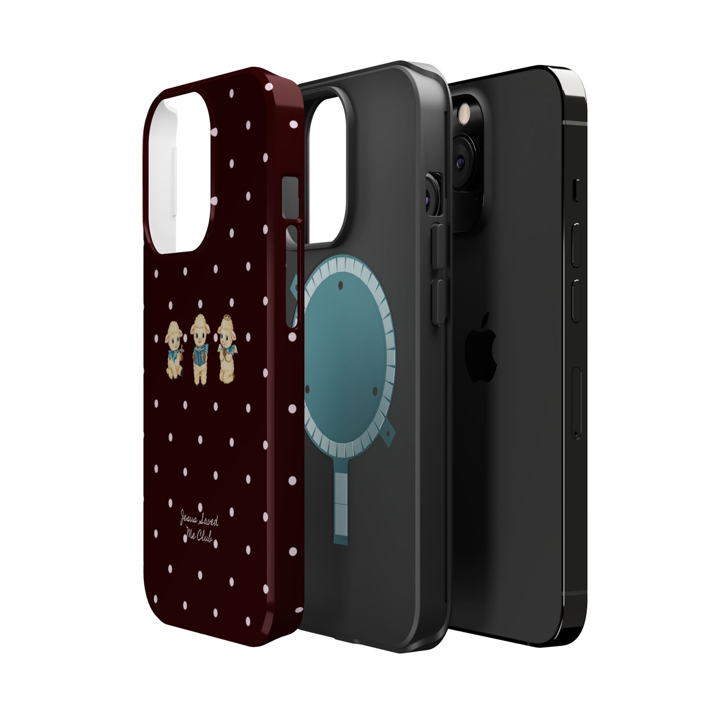 Christian Phone Case – 3 Little Lambs Baby Pink Polka Dot MagSafe Case