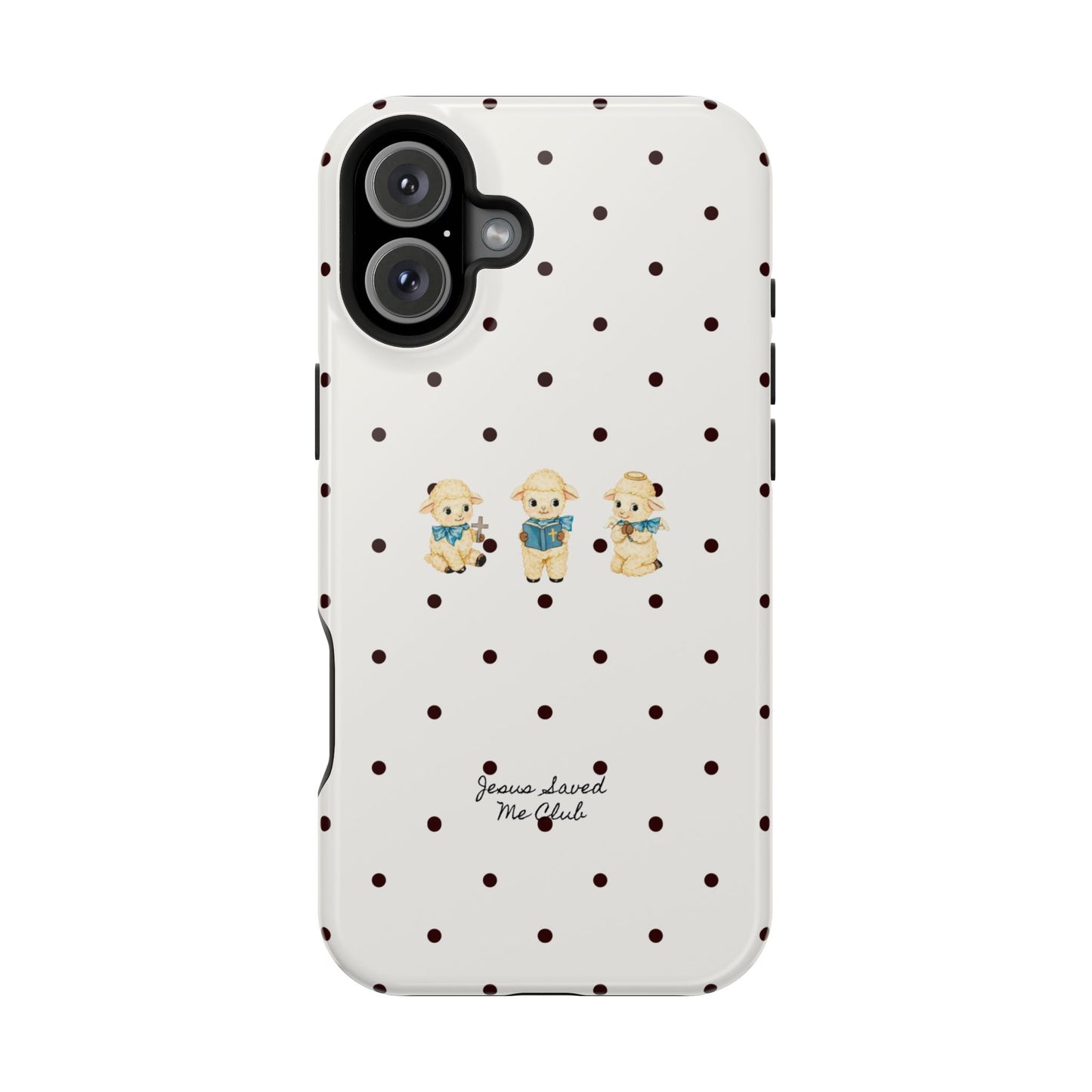 Christian Phone Case – 3 Little Lambs Black Polka Dot MagSafe Case