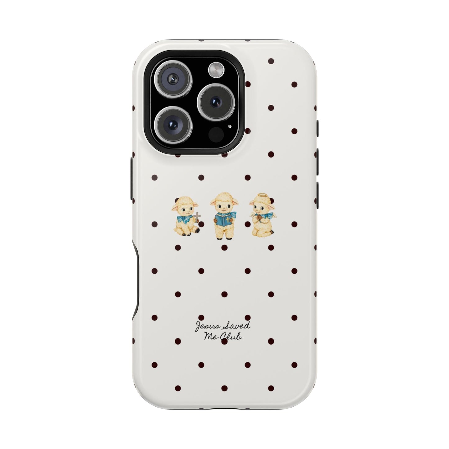 Christian Phone Case – 3 Little Lambs Black Polka Dot MagSafe Case