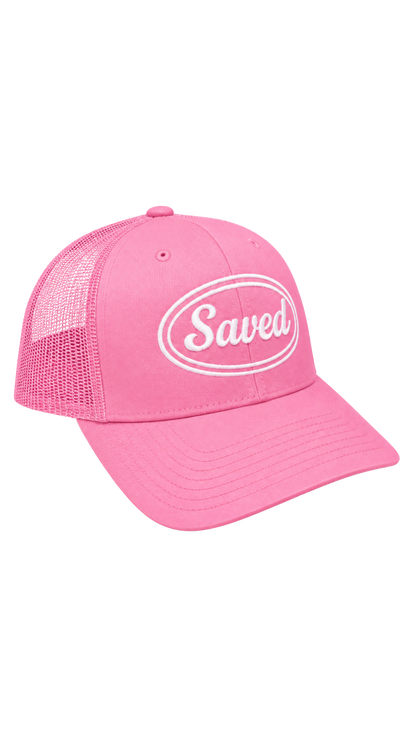 Saved Trucker Hat: White Stitch