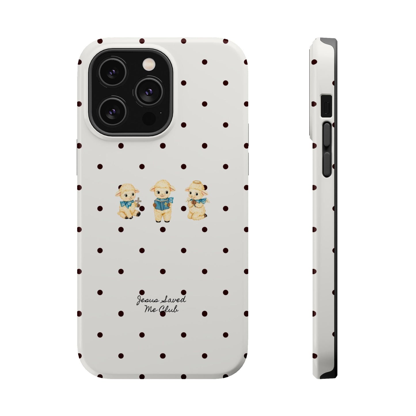 Christian Phone Case – 3 Little Lambs Black Polka Dot MagSafe Case