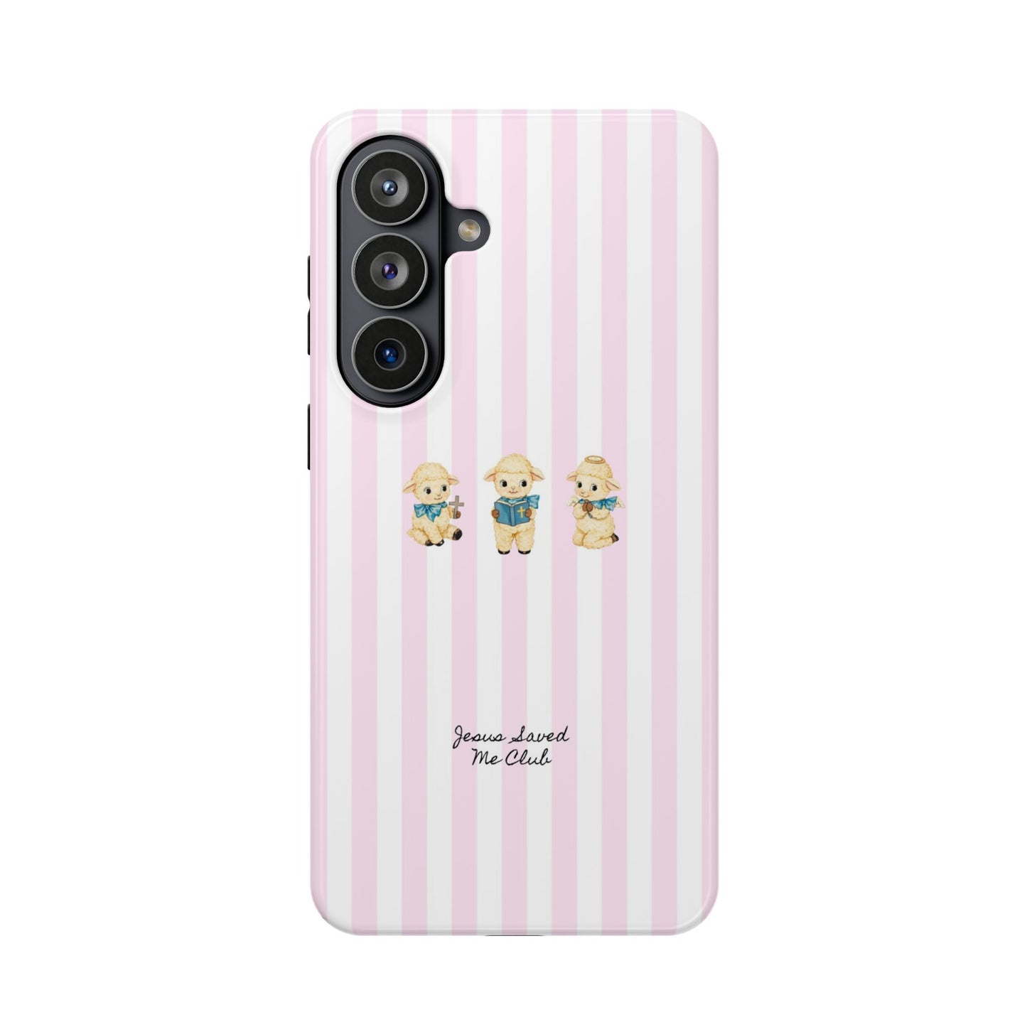 Christian Phone Case - 3 Little Lambs Pink Stripe MagSafe Case