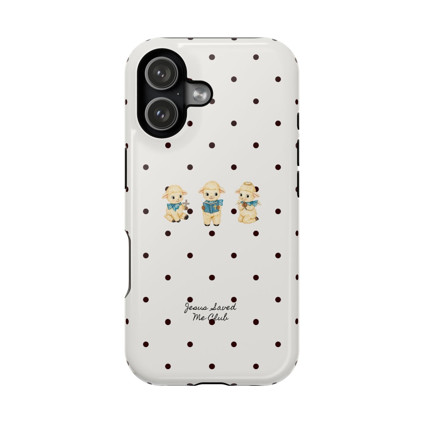 Christian Phone Case – 3 Little Lambs Black Polka Dot MagSafe Case