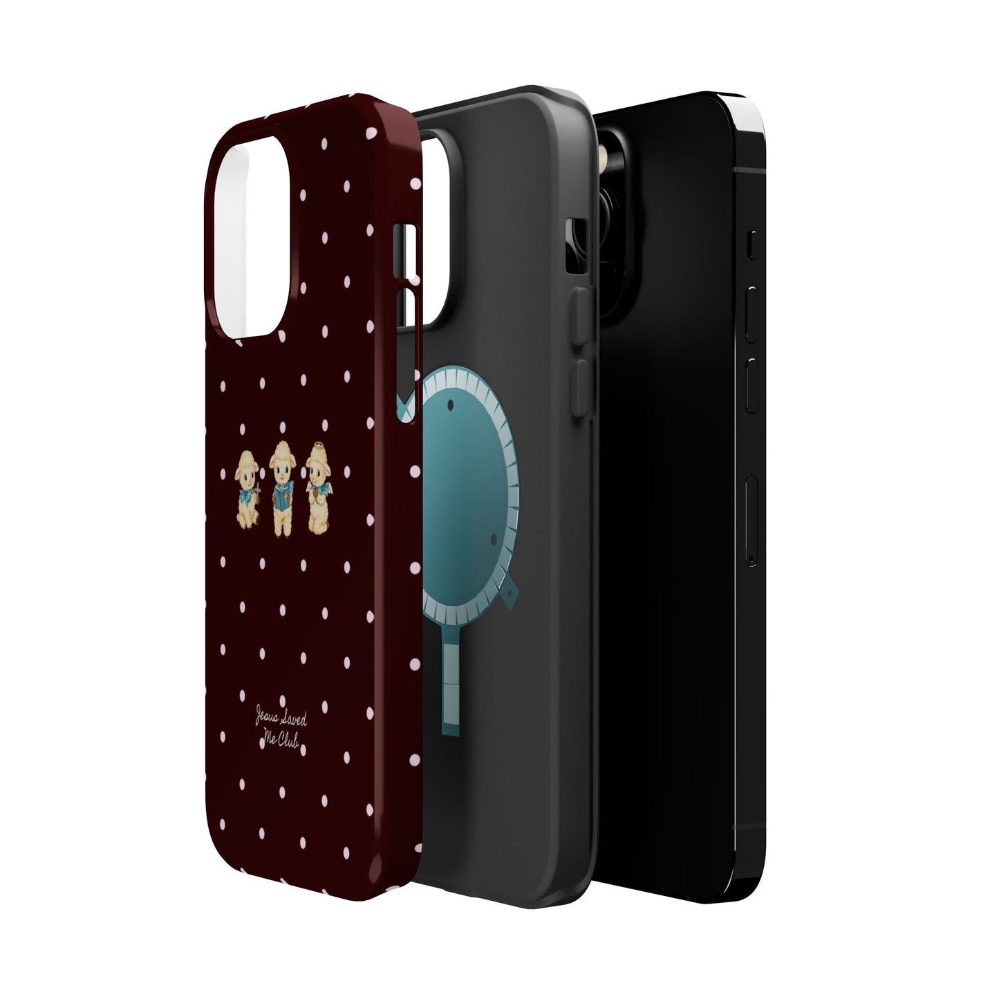 Christian Phone Case – 3 Little Lambs Baby Pink Polka Dot MagSafe Case