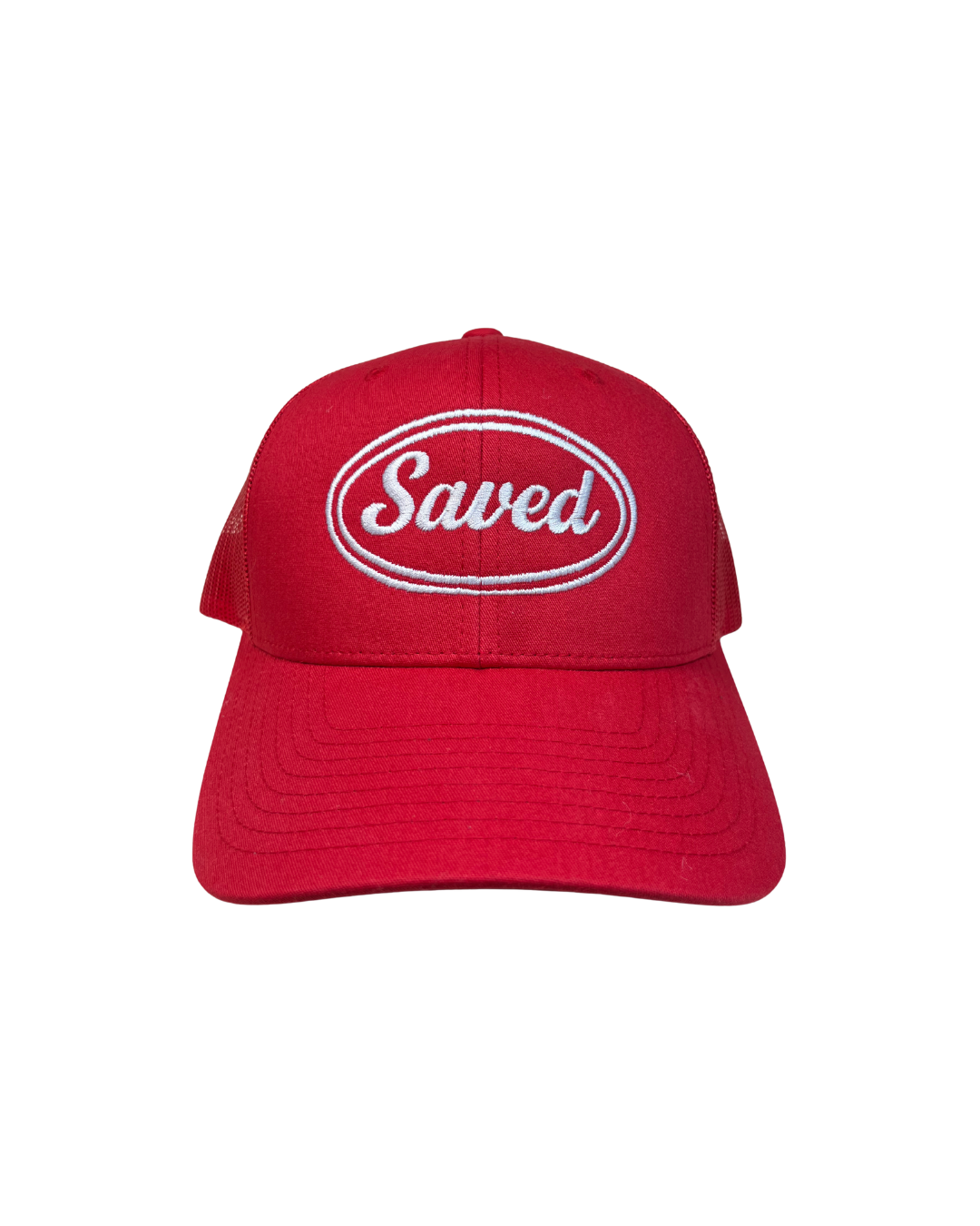 Saved Trucker Hat: White Stitch
