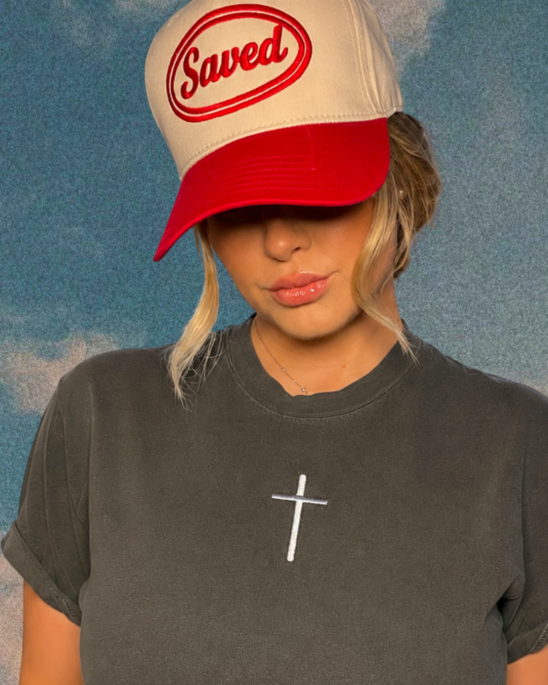Saved Baseball Cap: Red Two-Tone