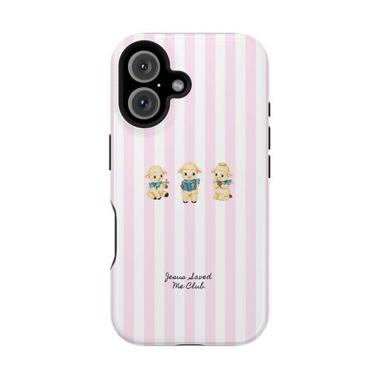 Christian Phone Case - 3 Little Lambs Pink Stripe MagSafe Case