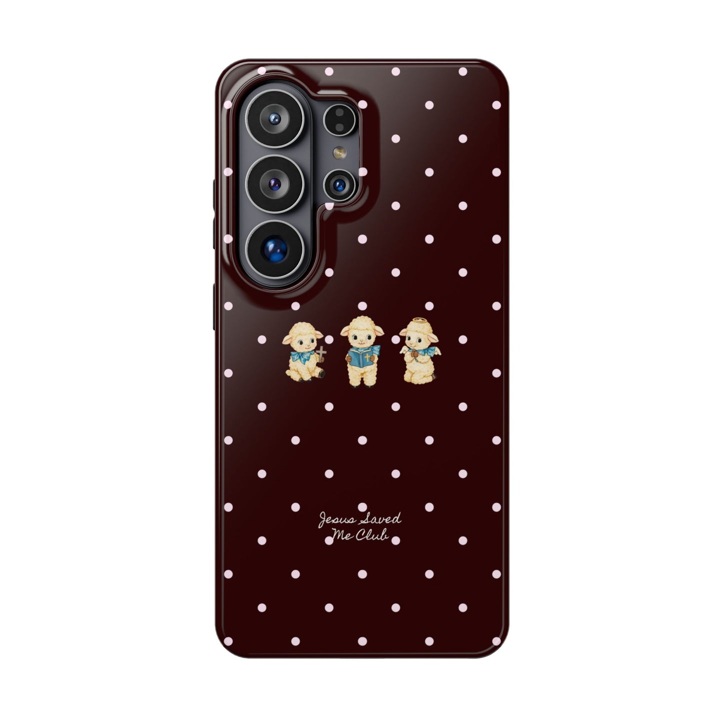 Christian Phone Case – 3 Little Lambs Baby Pink Polka Dot MagSafe Case