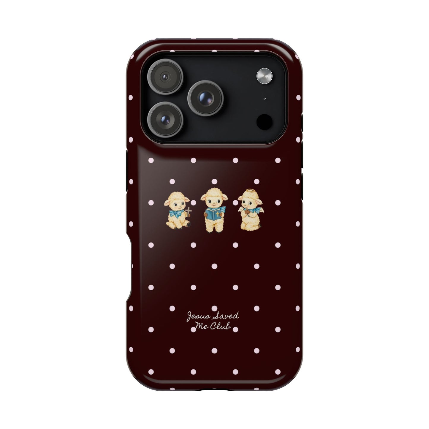 Christian Phone Case – 3 Little Lambs Baby Pink Polka Dot MagSafe Case
