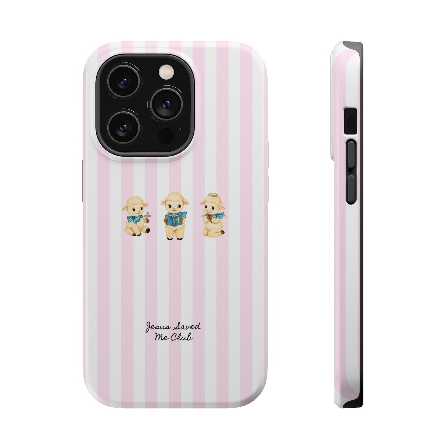 Christian Phone Case - 3 Little Lambs Pink Stripe MagSafe Case