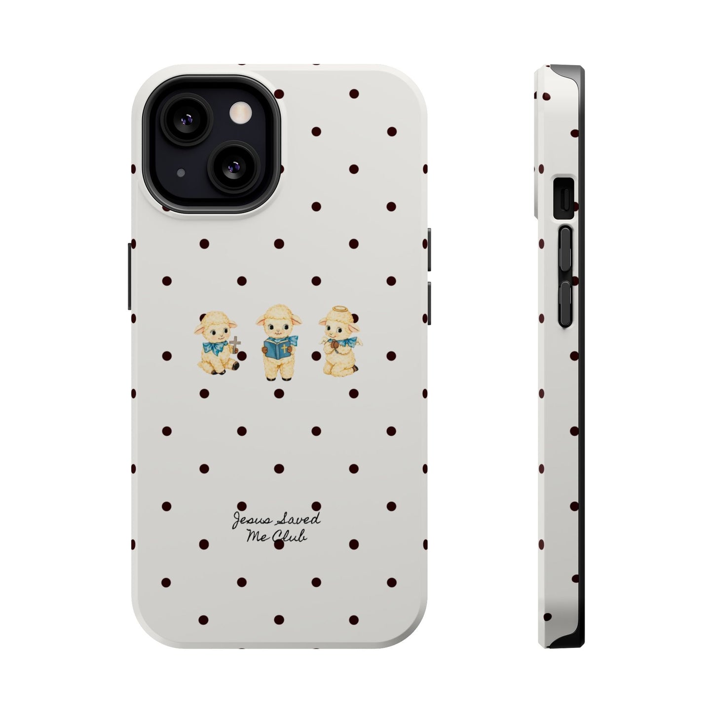 Christian Phone Case – 3 Little Lambs Black Polka Dot MagSafe Case