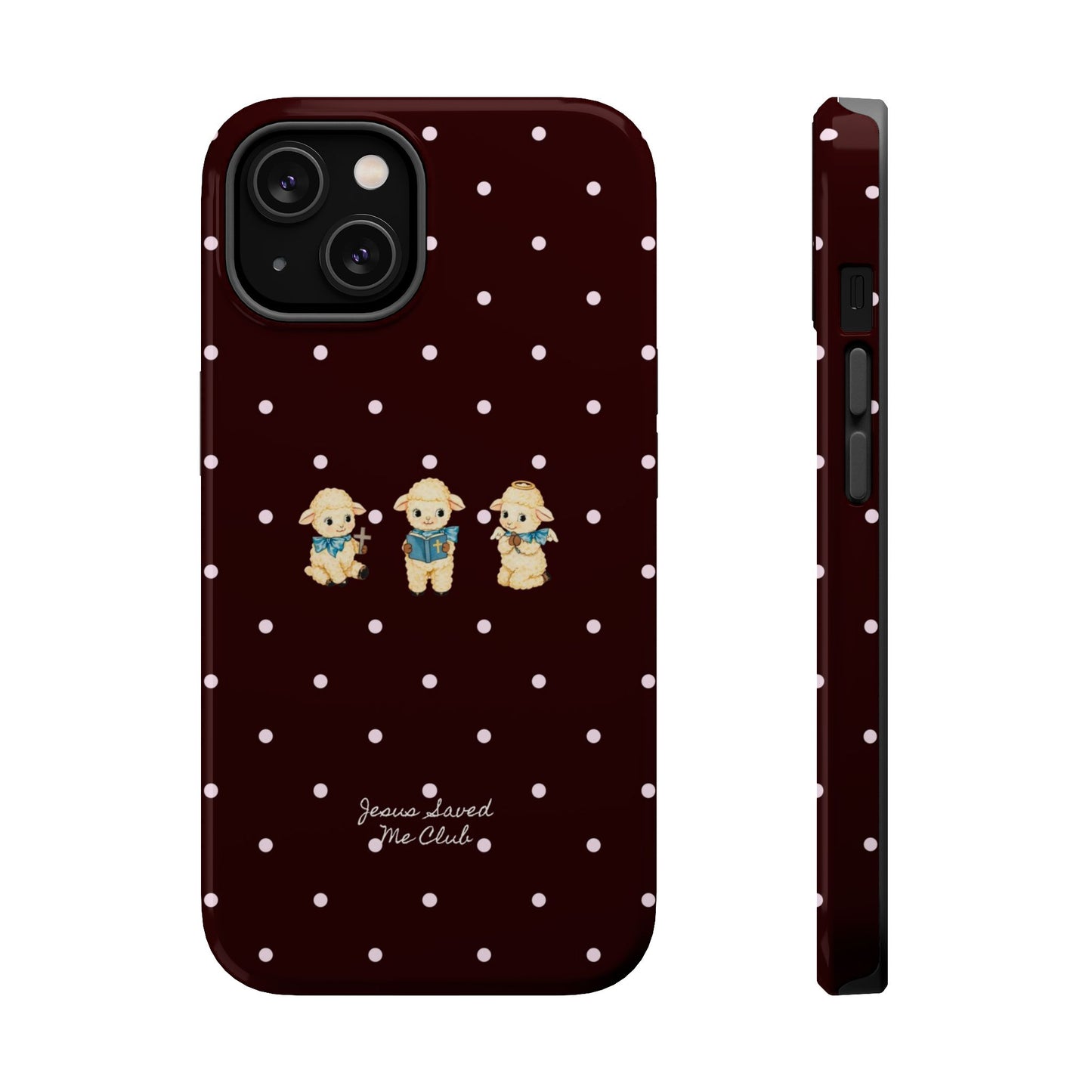 Christian Phone Case – 3 Little Lambs Baby Pink Polka Dot MagSafe Case