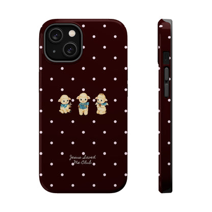 Christian Phone Case – 3 Little Lambs Baby Pink Polka Dot MagSafe Case