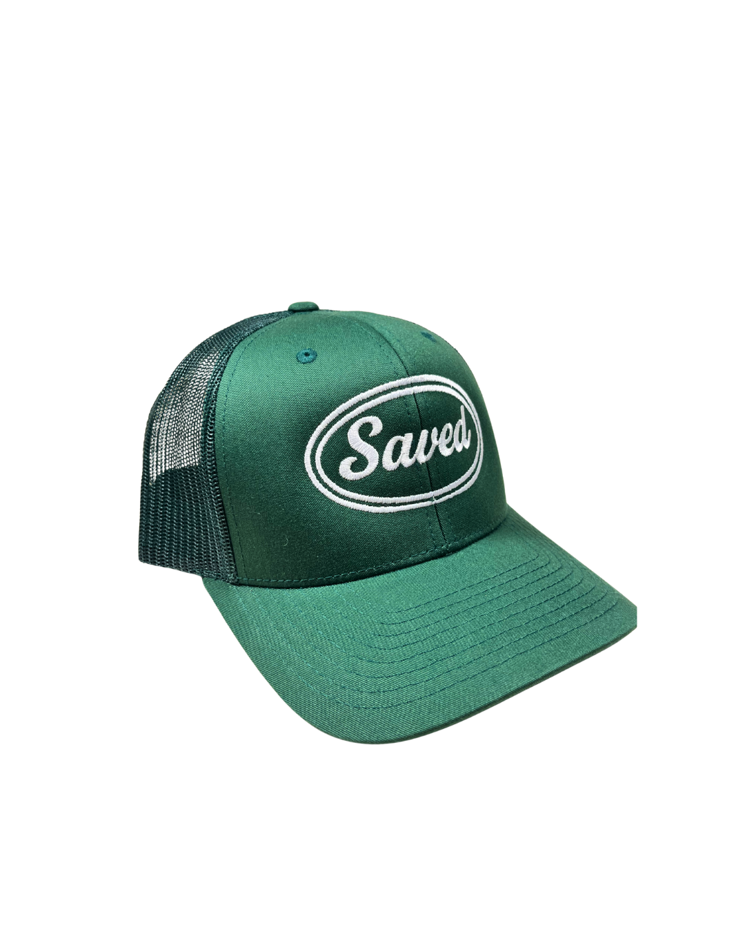 Saved Trucker Hat: White Stitch
