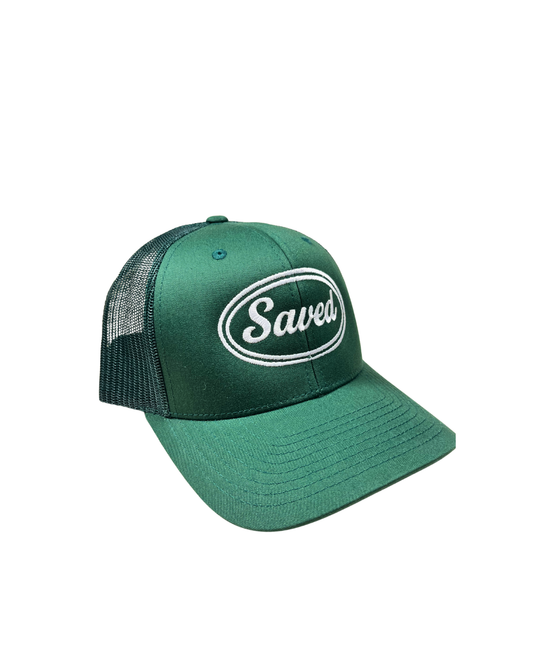 Saved Trucker Hat: White Stitch