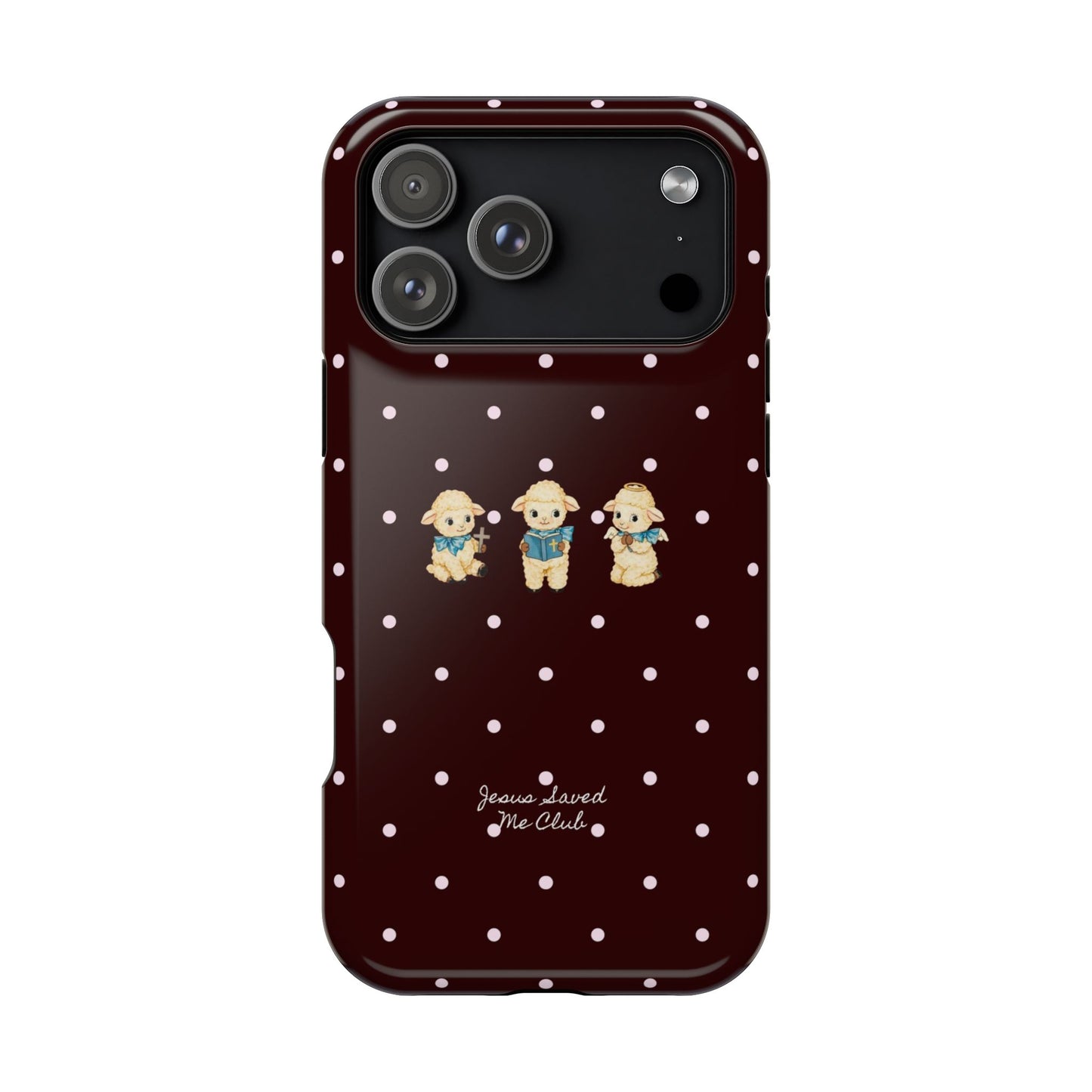 Christian Phone Case – 3 Little Lambs Baby Pink Polka Dot MagSafe Case