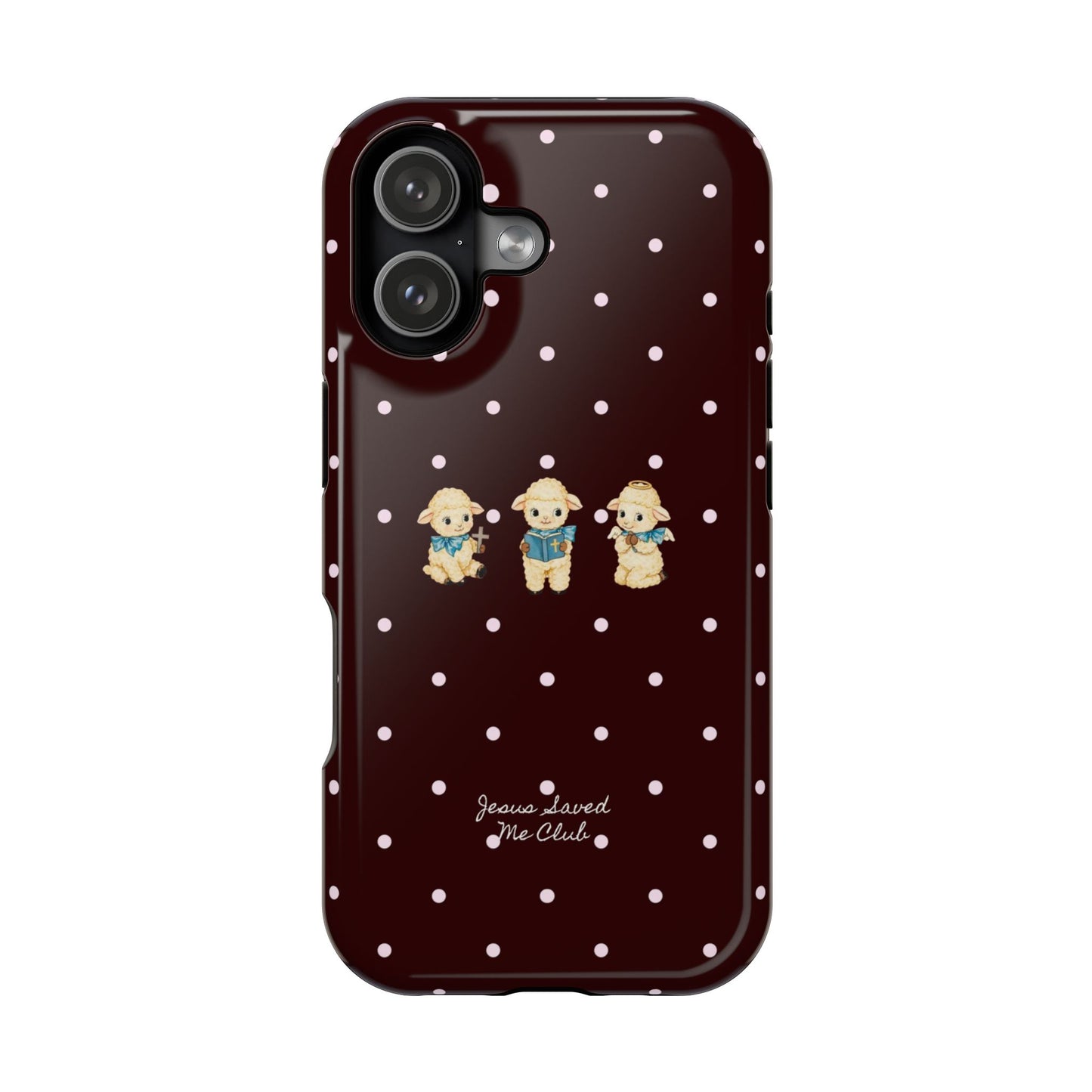 Christian Phone Case – 3 Little Lambs Baby Pink Polka Dot MagSafe Case