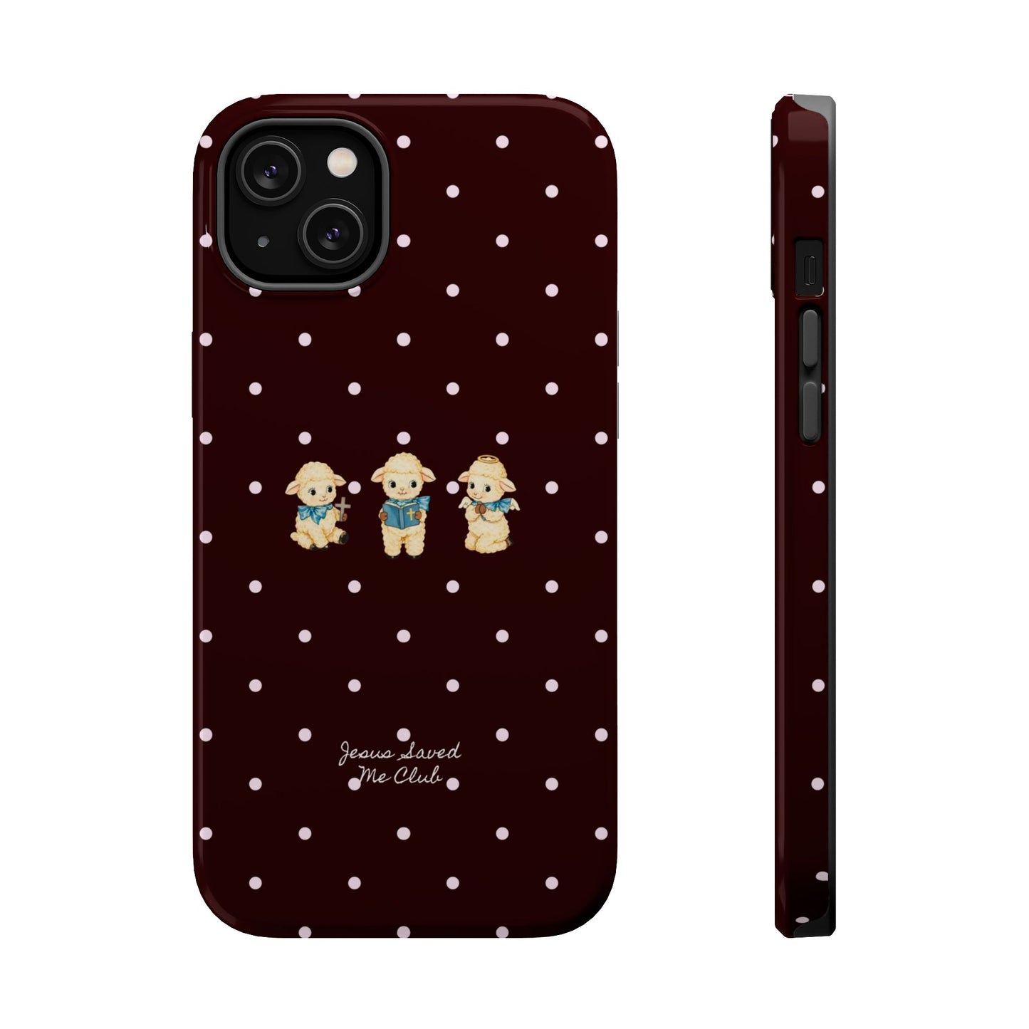 Christian Phone Case – 3 Little Lambs Baby Pink Polka Dot MagSafe Case